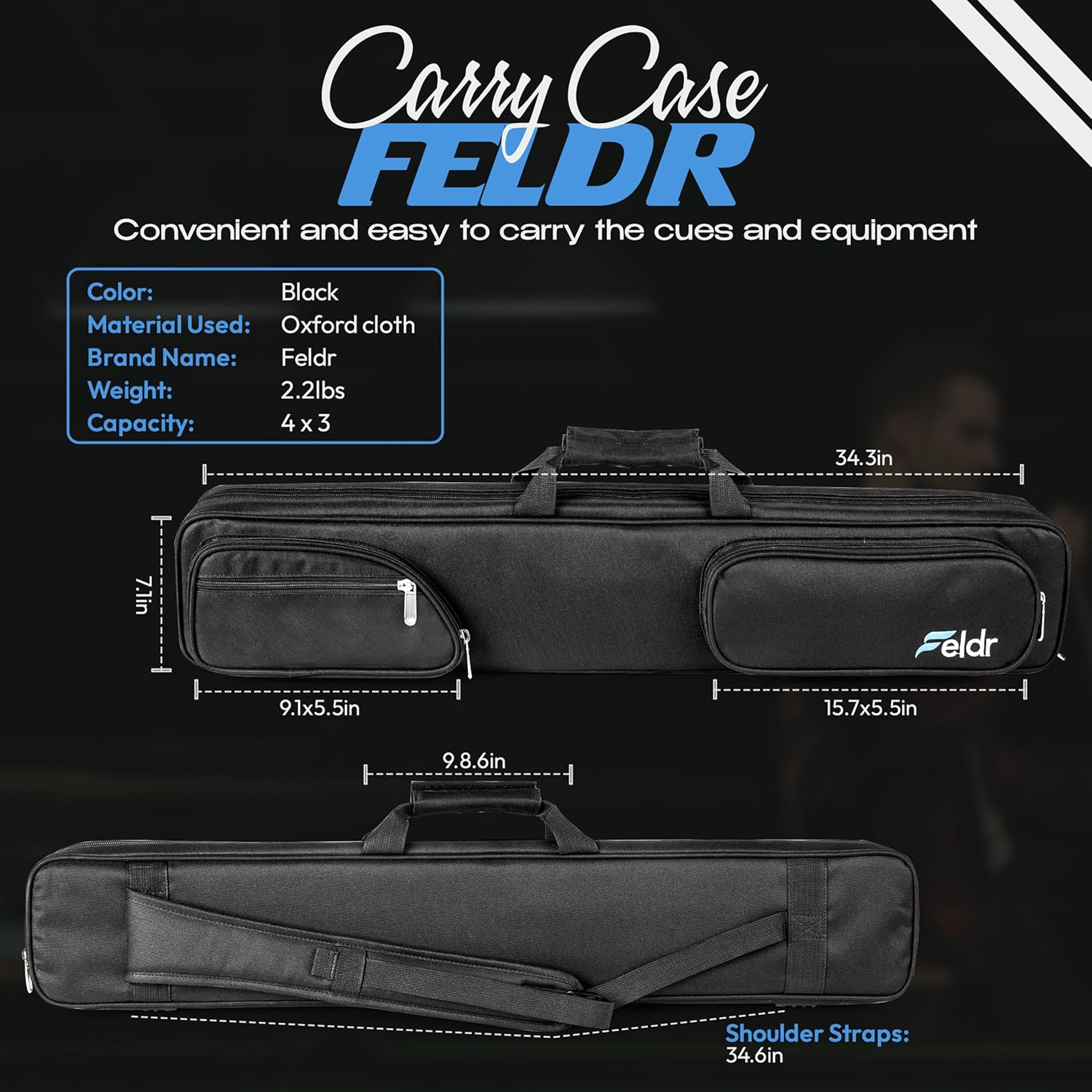 Obsidian Carbon Fiber Pool Cue Stick 57" Billiard Cue Sticks Professional Low Deflection Pool Sticks with 12.5mm Tip, Microfiber Cloth, Gloves, Pool Cue Case & Pool Cue Chalk for Adults