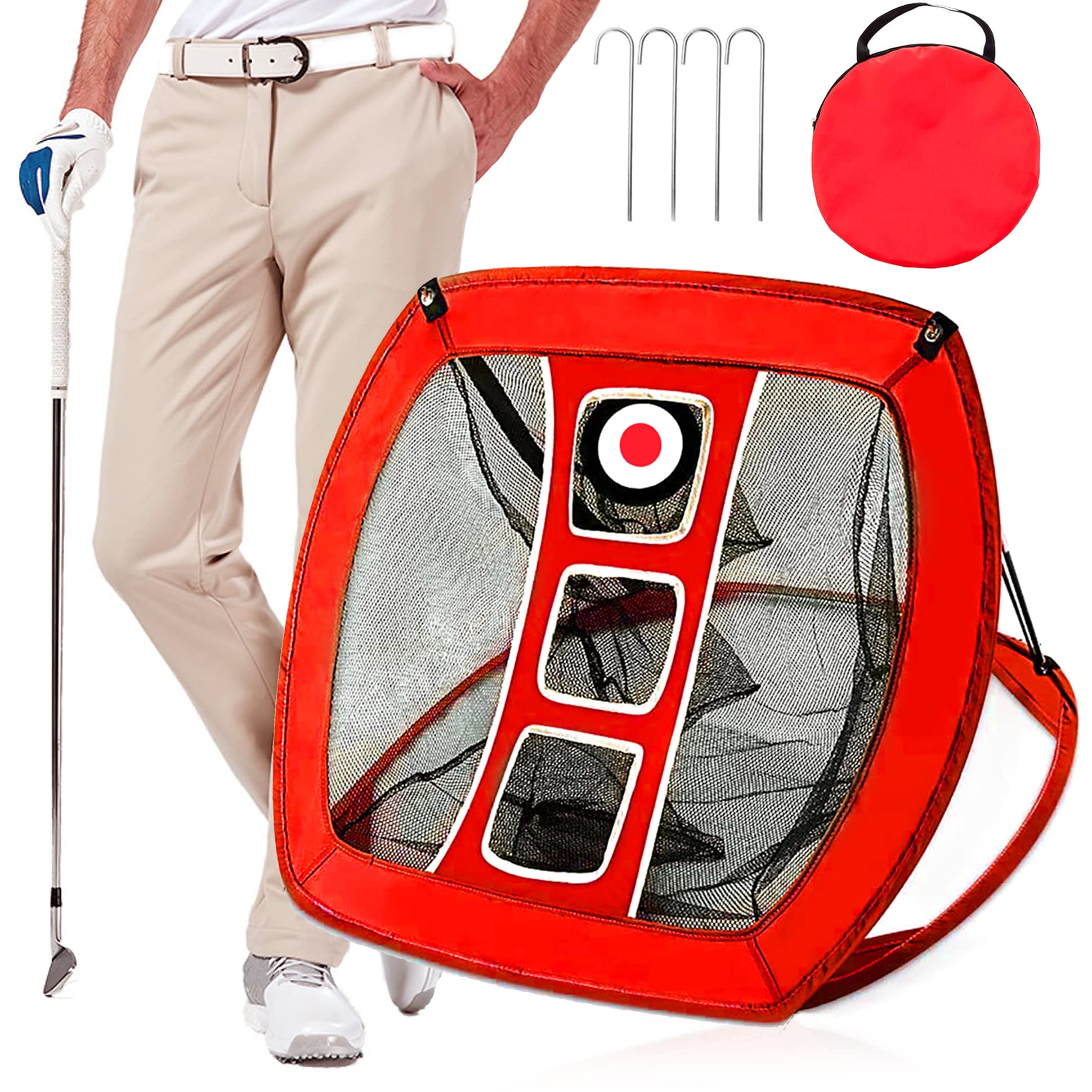Chipping-Netz, Pop-Up-Golf-Übungsnetz Mit 2 Schlagmatten, 12 Übungsbällen und Tees - Zubehör für Hinterhof, Outdoor, Indoor