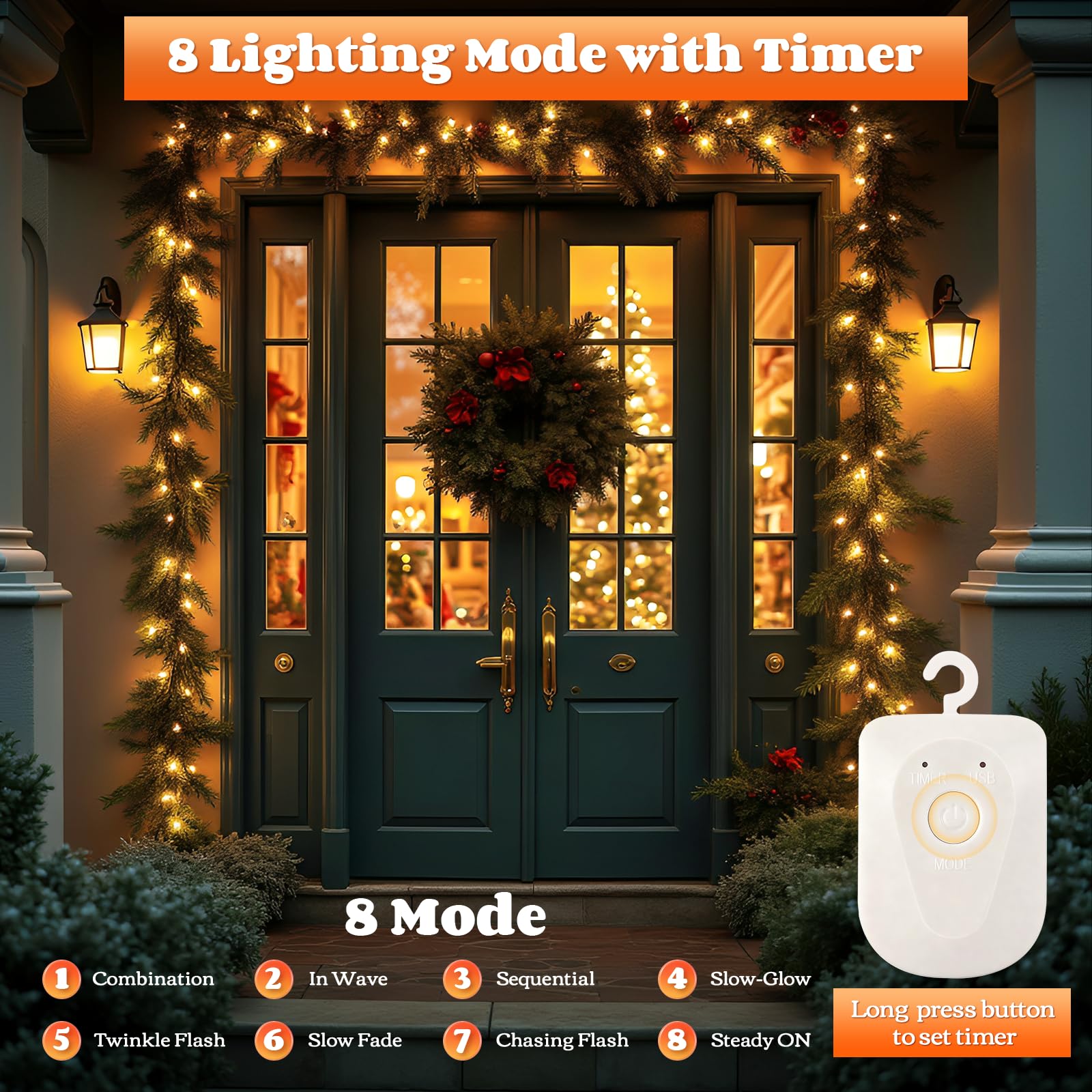 Yizhet Guirnalda Luces Recargable, 6 Piezas Cadena de Luces Extraíble, 3m 30 Led Blanca Cálida y 8 Modos con Temporizador y Gancho, Impermeabile IP65 para Navidad Fiesta Bodas Balcón Jardín
