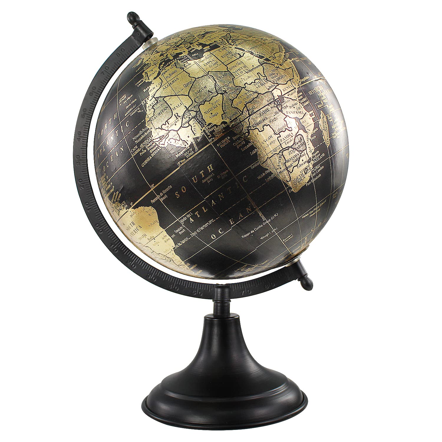 AGP ADVANCED GLOBAL PRODUCTIONS Rotating Globe Antique Vintage Style 13-20cm Spinning Atlas World Earth Map Desk (Black (8 inch))