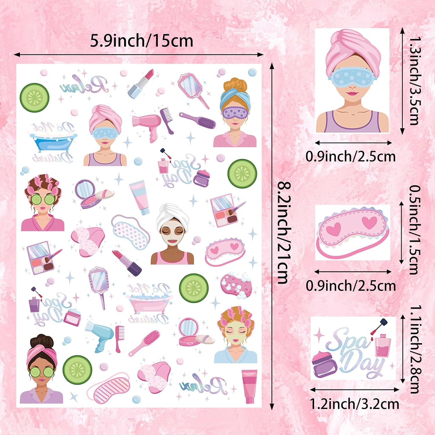Girls Spa Party Temporary Tattoos 120 Pieces Slumber Birthday Party Tattoos Decorations for Girls Kids Slumber Party Accessories Classroom School Prizes Supplies image 2