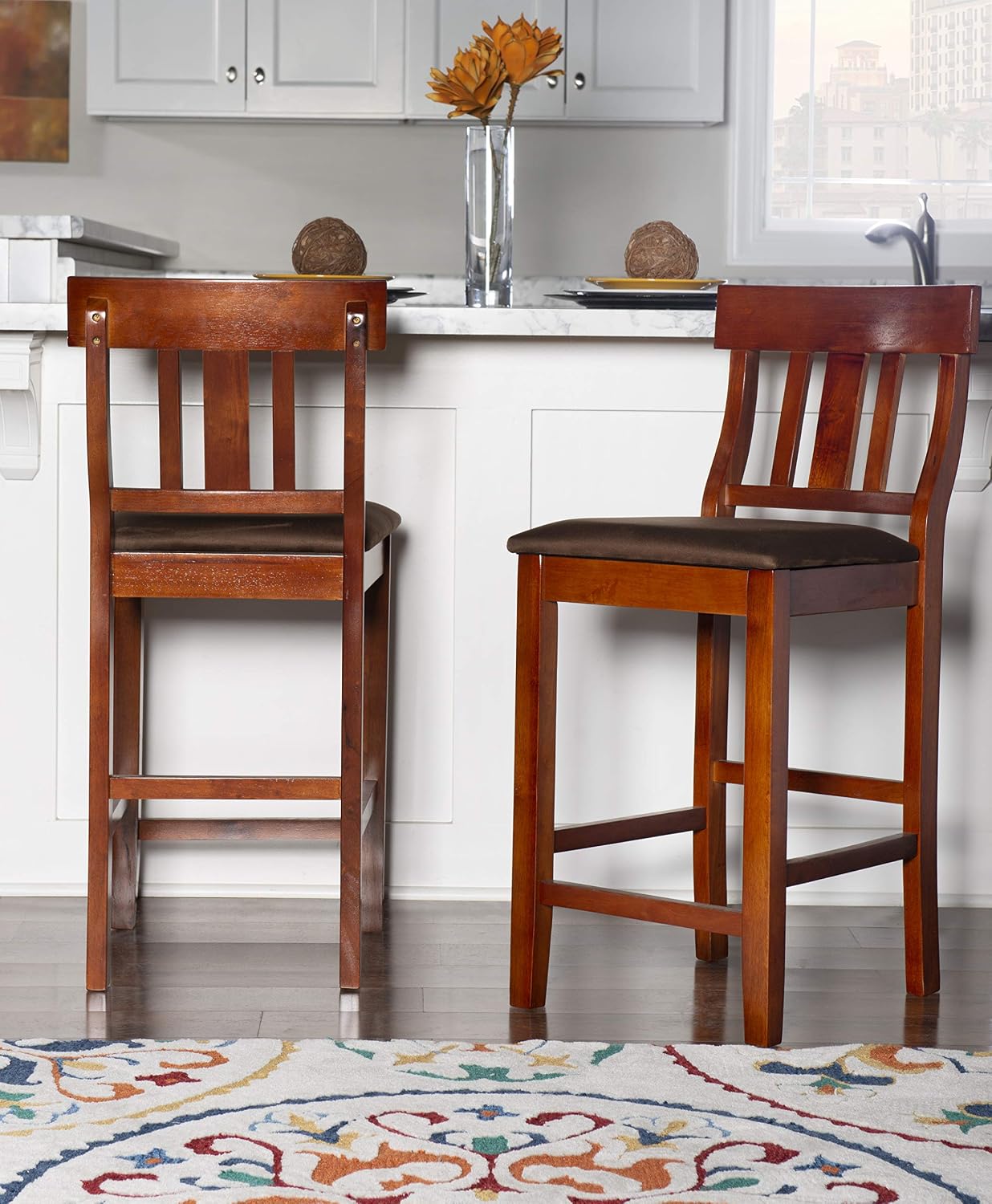 Linon Home Dcor Linon Torino Collection Slat Back, Dark Cherry Counter Stool, 16.88" W x 20.13" D x 37" H