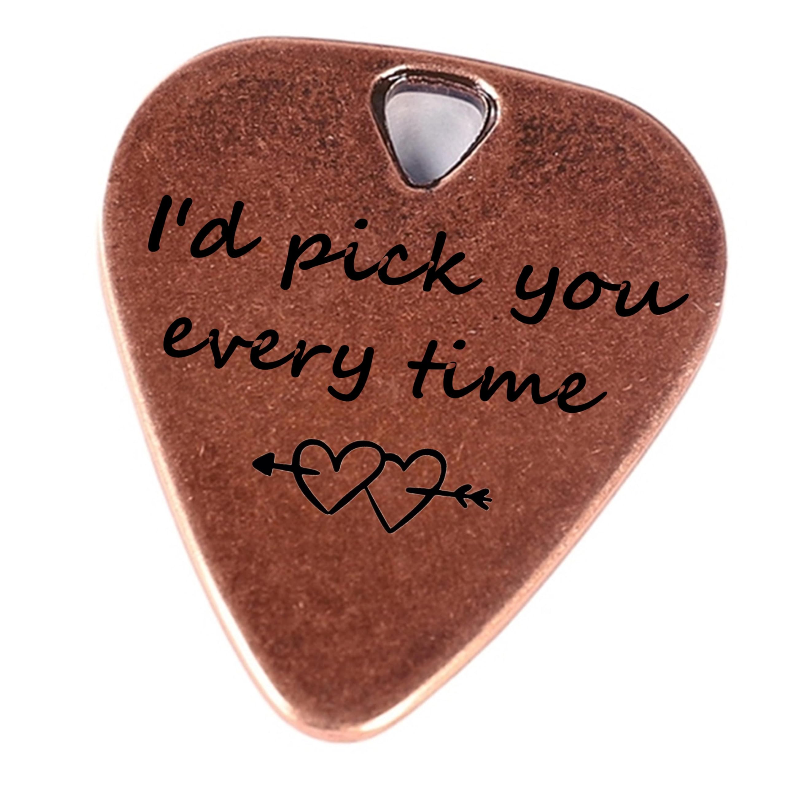 JUPPE Bronze Copper I'd Pick You Every Time Guitar Pick With Leather Case Music Birthday Gifts For Boyfriend Girlfriend Valentine's Day Gifts For Him Her (I'd Pick You Every Time)