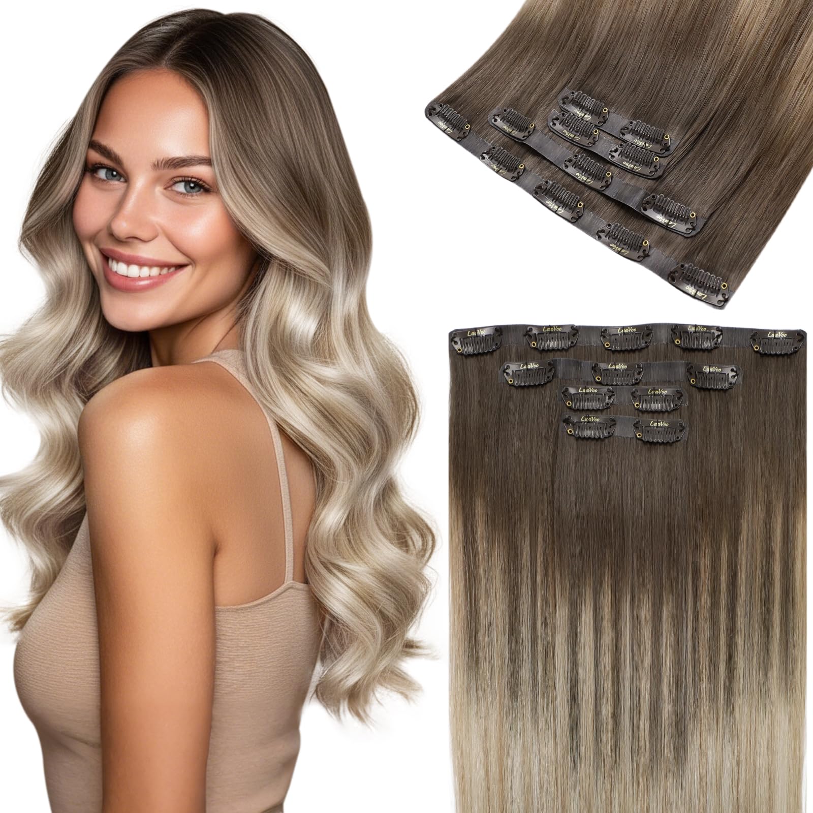LaaVoo Extensions Echthaar Echt Haar Extension Clip Haarverlängerung Echthaar