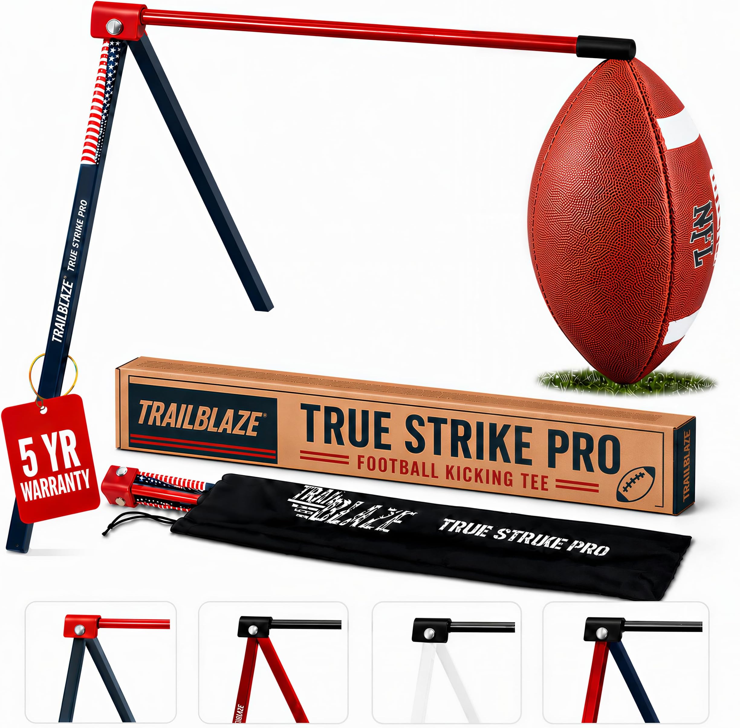 True Strike Pro Football Kicking Tee Field Goal Kicking Holder Compatible with All Ball Sizes - Super Strong Portable Bonus Kicking Improvement Tracker