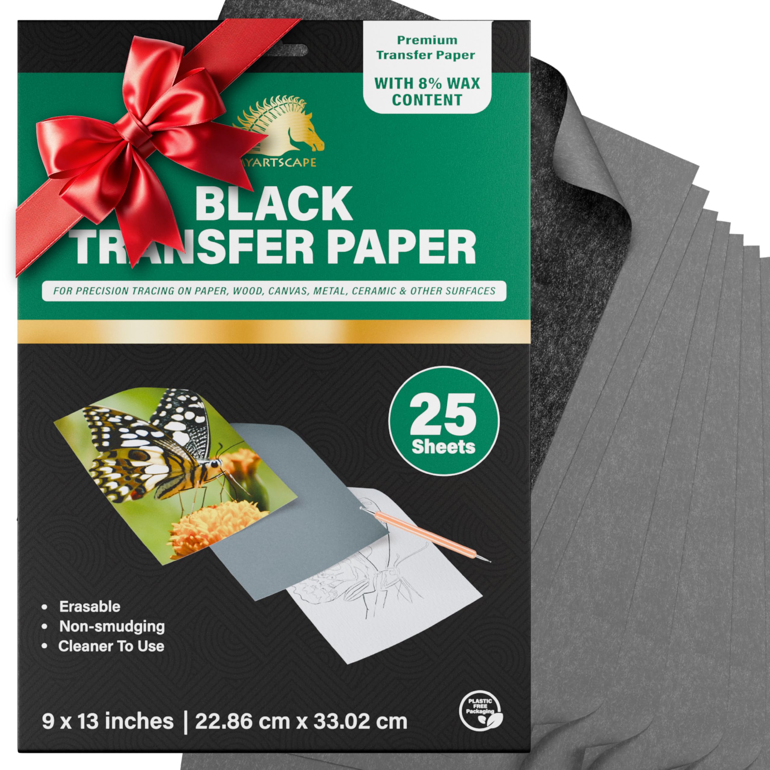 Graphite Transfer Carbon Paper - 25 Sheets (9" x 13") - Black Tracing Paper for Wood, Paper, Canvas & Other Art Surfaces - Artists' Supplies by MyArtscape™