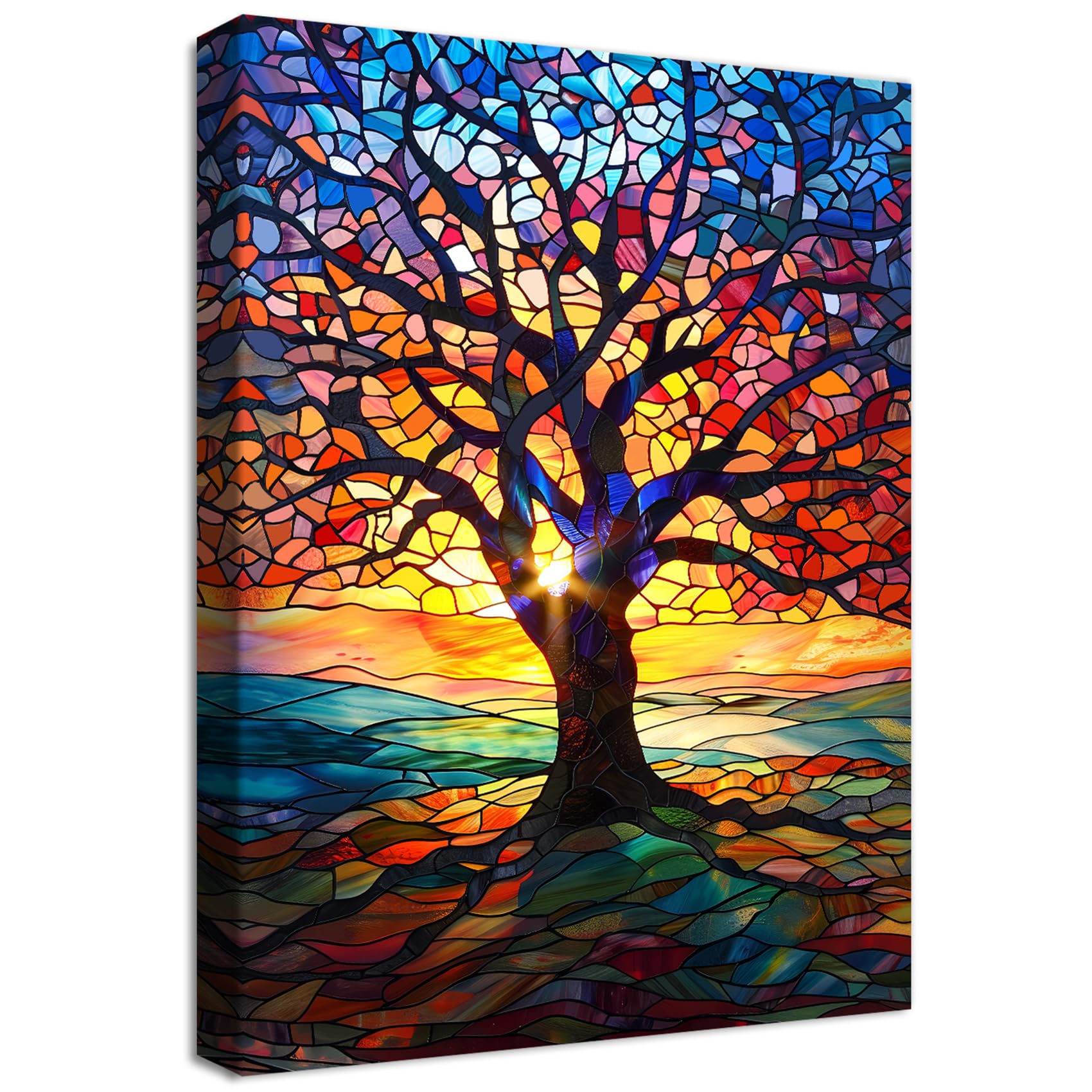 Colorido Árbol de la Vida Marco de madera Cuadros Modernos Rojo Amarillo Azul Abstracto Cuadros decorativos Lienzo Pintura Imagen cuadros decoracion salon modernos Baño dormitorio comedor 30x40cm