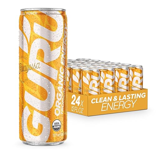 GURU Original Clean Energy Drink, bebidas energéticas orgánicas, 142 mg de cafeína natural con té verde, preentrenamiento, baja en calorías, sin