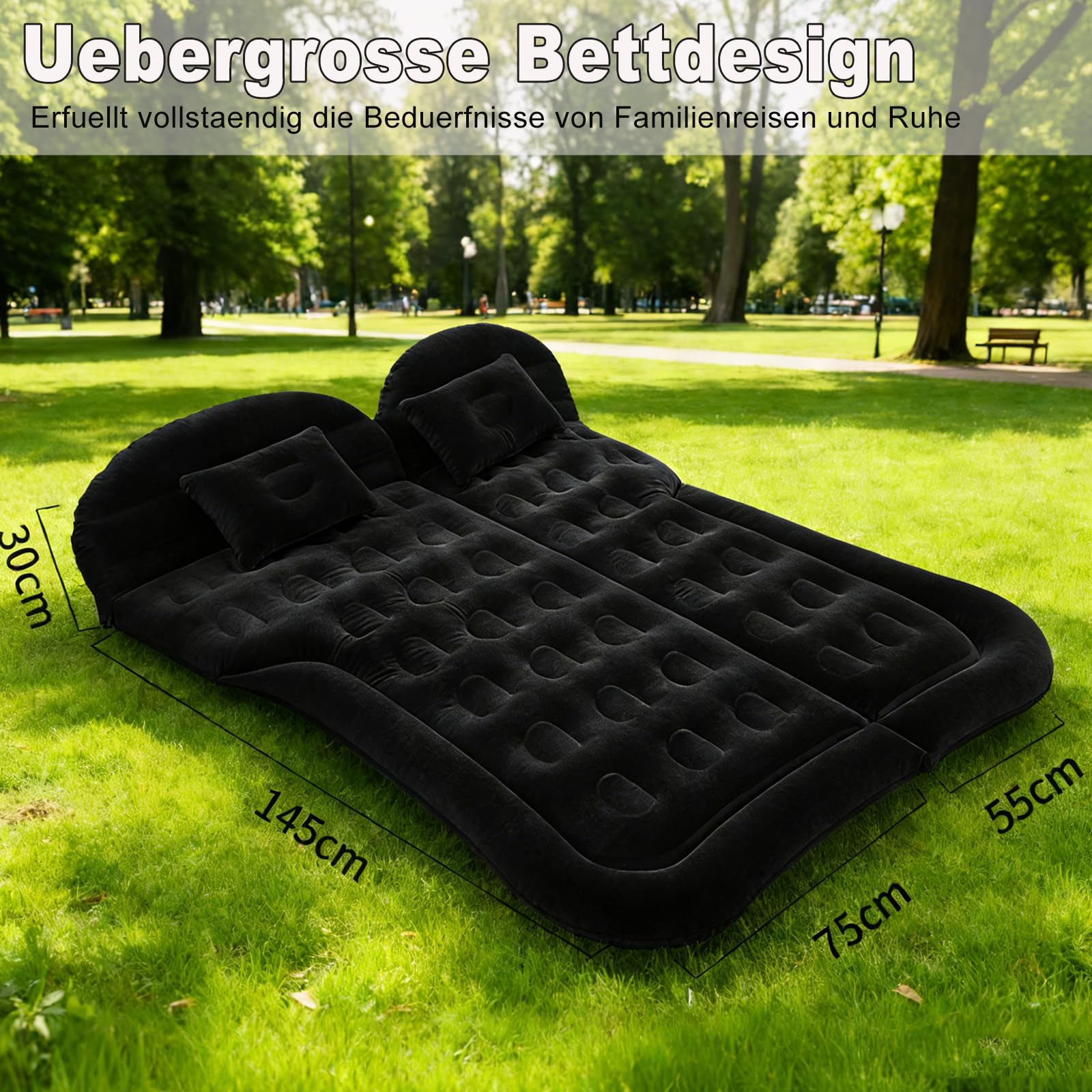 Materasso ad aria per SUV, materasso gonfiabile per sedile posteriore del camion, materasso ad aria pieghevole con superficie floccata, letto ad aria portatile per tenda da (Black)