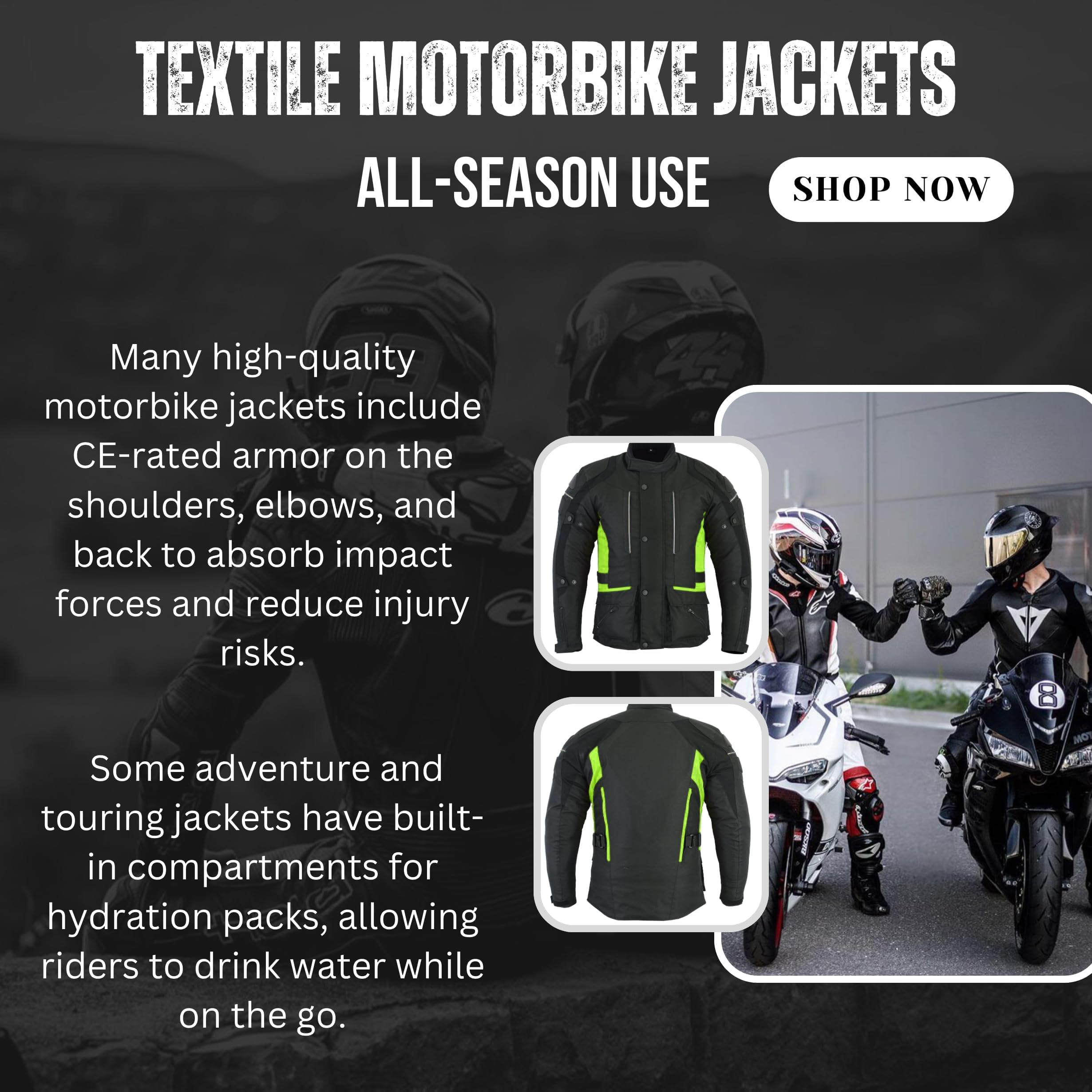 Sterling Sports Mens Black/Grey Black/Red Black/High Viz Textile Motorcycle Motorbike Jacket Waterproof CE Armoured
