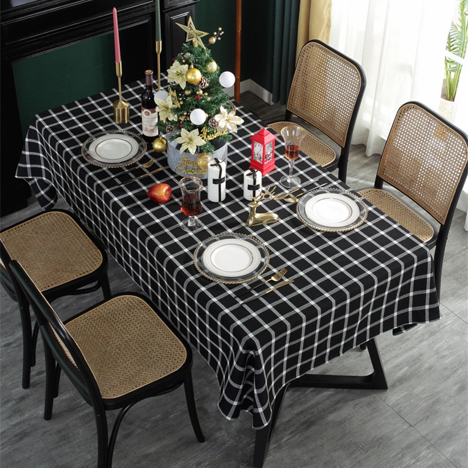 Nappe rectangulaire tartan noir 100x135cm KAISUN pour table de fête
