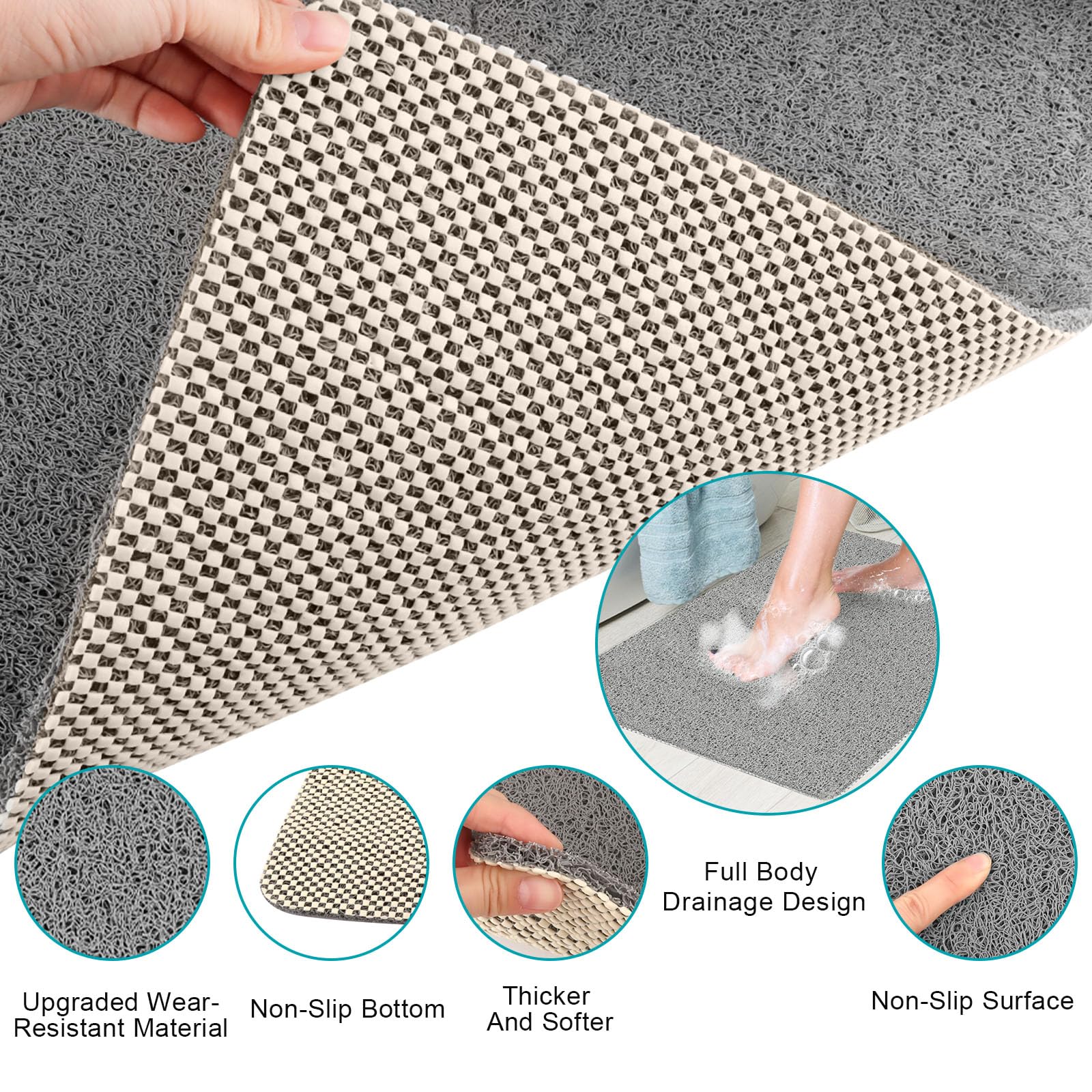 Tappetino Doccia Antiscivolo 60x60cm - Morbido PVC Luffa Con Scarico, Asciugatura Rapida - Foto 8