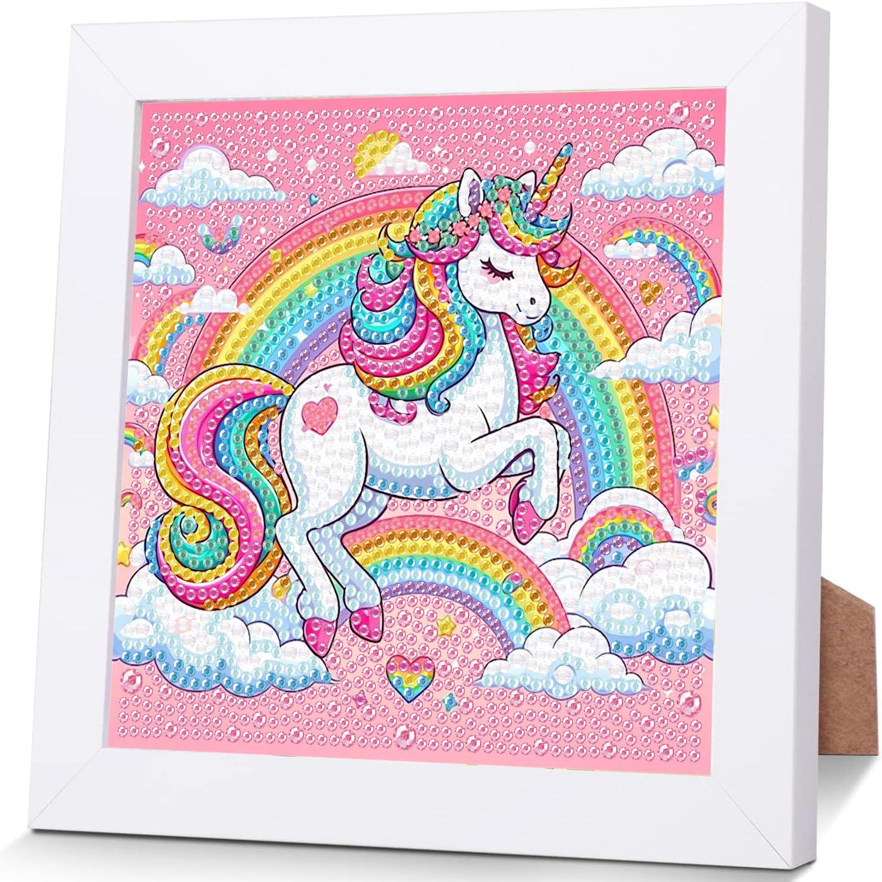 luckyarina Einhorn Diamond Painting Kinder Mit Rahmen - Diamont Art Bilder Tiere, Einhorn Diamond Painting Kinder ab 4 6 8 10 Jahreals Geschenk für Home Wand Décor (18X18 CM)