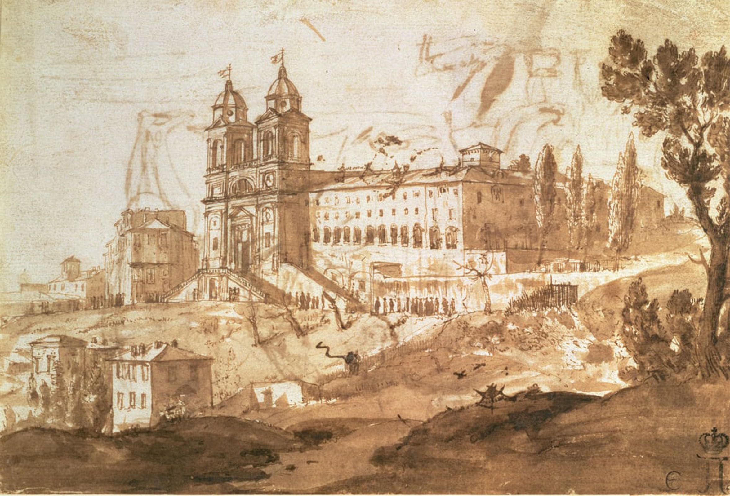 POSTERIIk Vintage Print Pop Art Landscape Artwork View of the Church of S Trinita Dei Monti by Claude Lorrain Art Prints for Office Home Decor 60x90cm