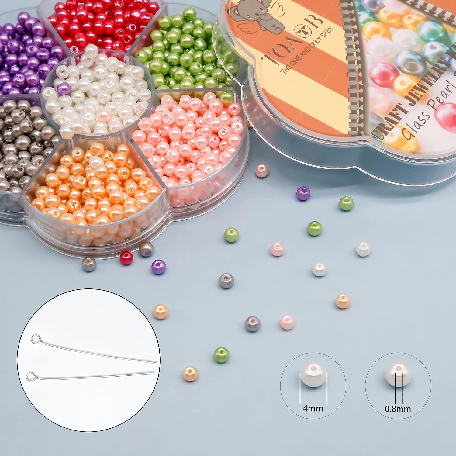 TOAOB Glass Pearl Beads Coloured 1050pcs 4mm Fake Pearls with Holes Round Loose Sew on Beads for Jewelry Making Bracelets Necklaces Hairs Crafts Decoration and Vase Filler - Image 3