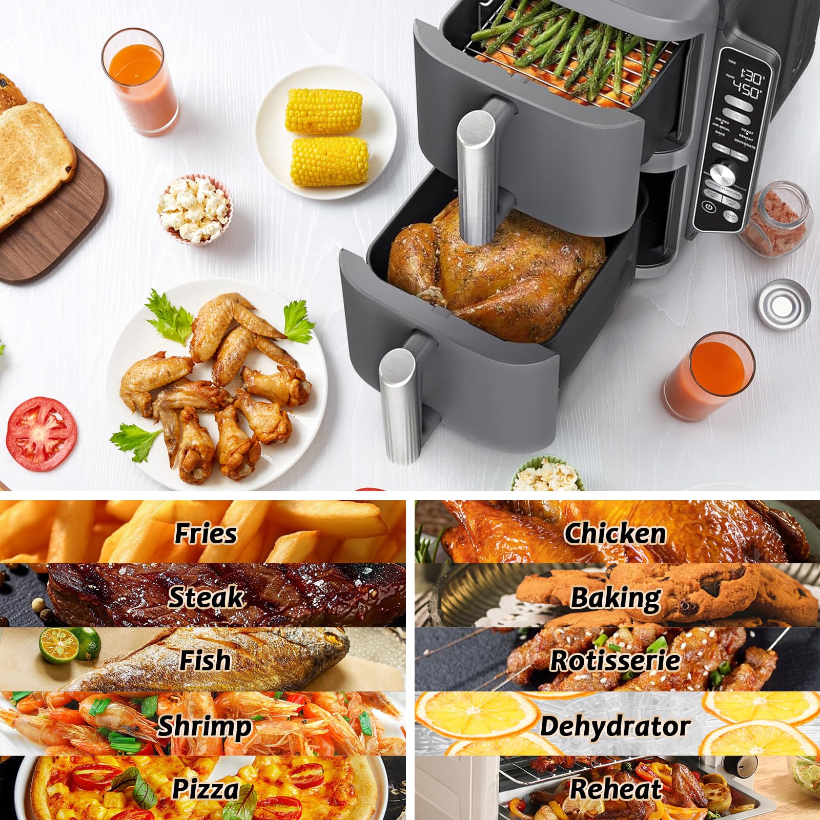 2 Stück Air Fryer Grill Pfanne für Ninja SL401 Dual Stack XL 2,Ersatz Airfryer Crisper Plate Grill Tray Zubehör,Air Fryer Replacement Parts Grillplatte Tray mit Gummipuffer und Halterung