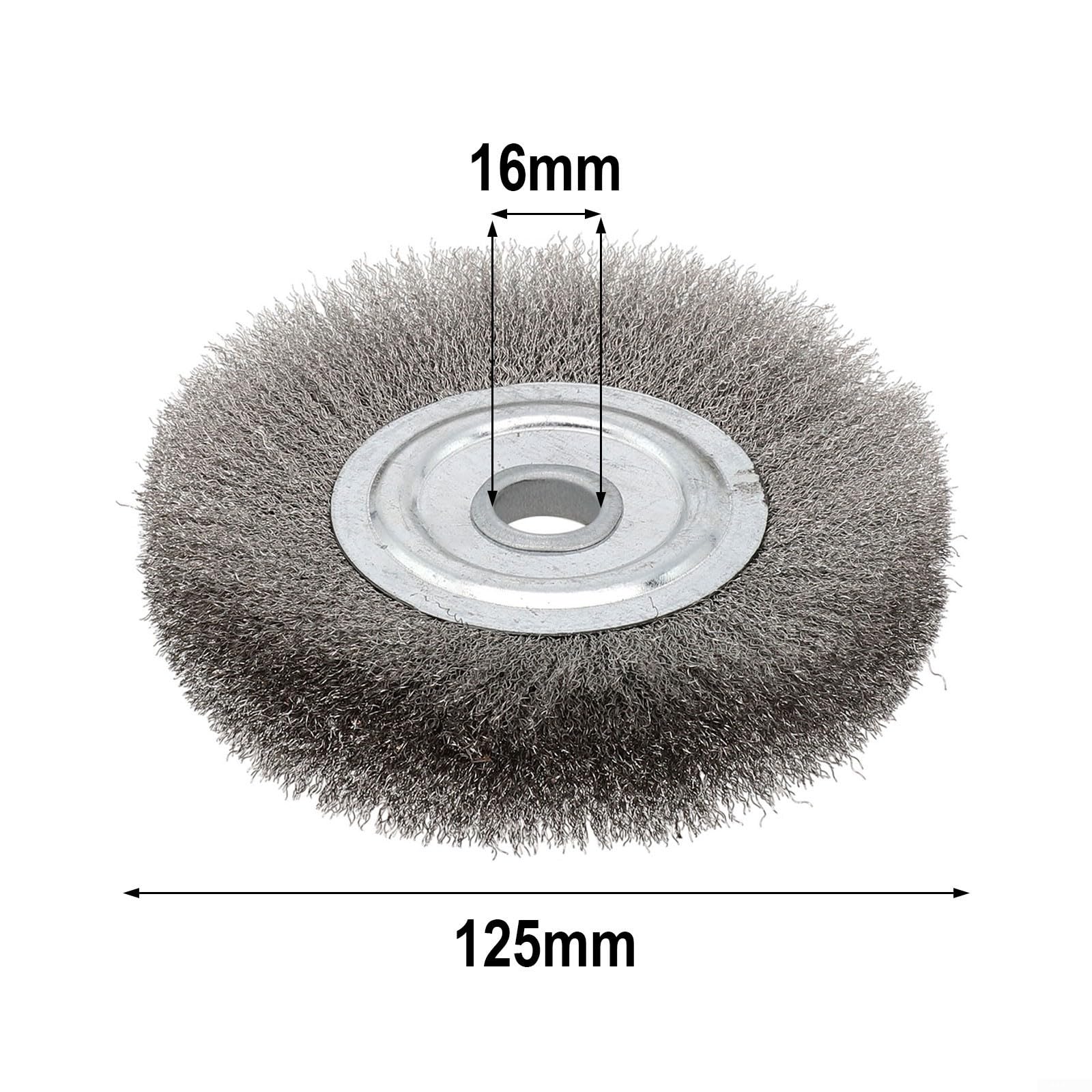 5 Inch Stainless Steel Wire Wheel Brush Set, Crimped Abrasive Wheels with 16mm Arbor for Bench Grinder, 2 Pack Metal Finishing Tools for Deburring
