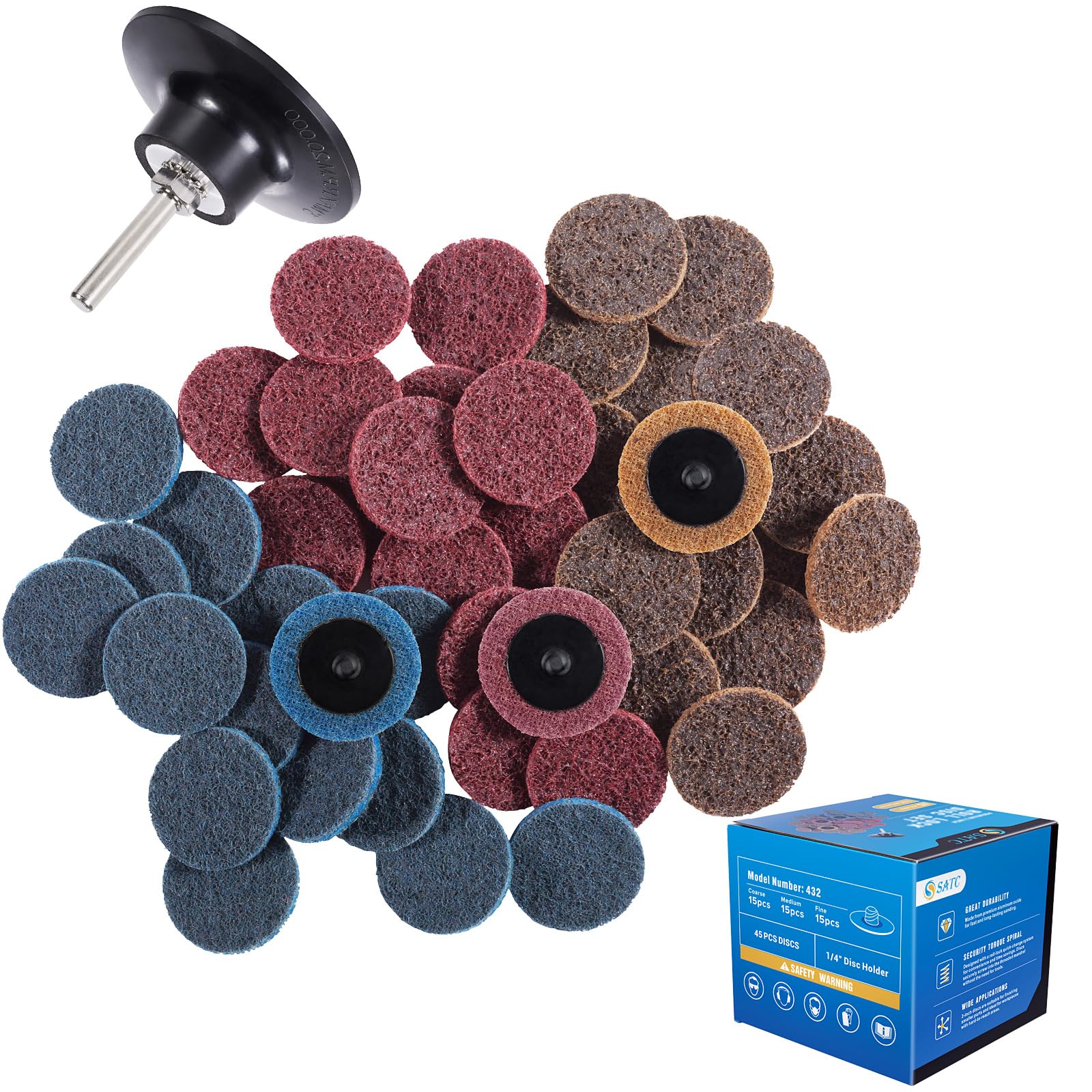 S SATC 46PCS Sanding Discs 2 Inch Quick Change Discs 1pcs 1/4'' Holder Surface Conditioning Discs Fine Medium Coarse for Die Grinder Surface Strip Grind Polish Burr Finish Rust Paint Removal