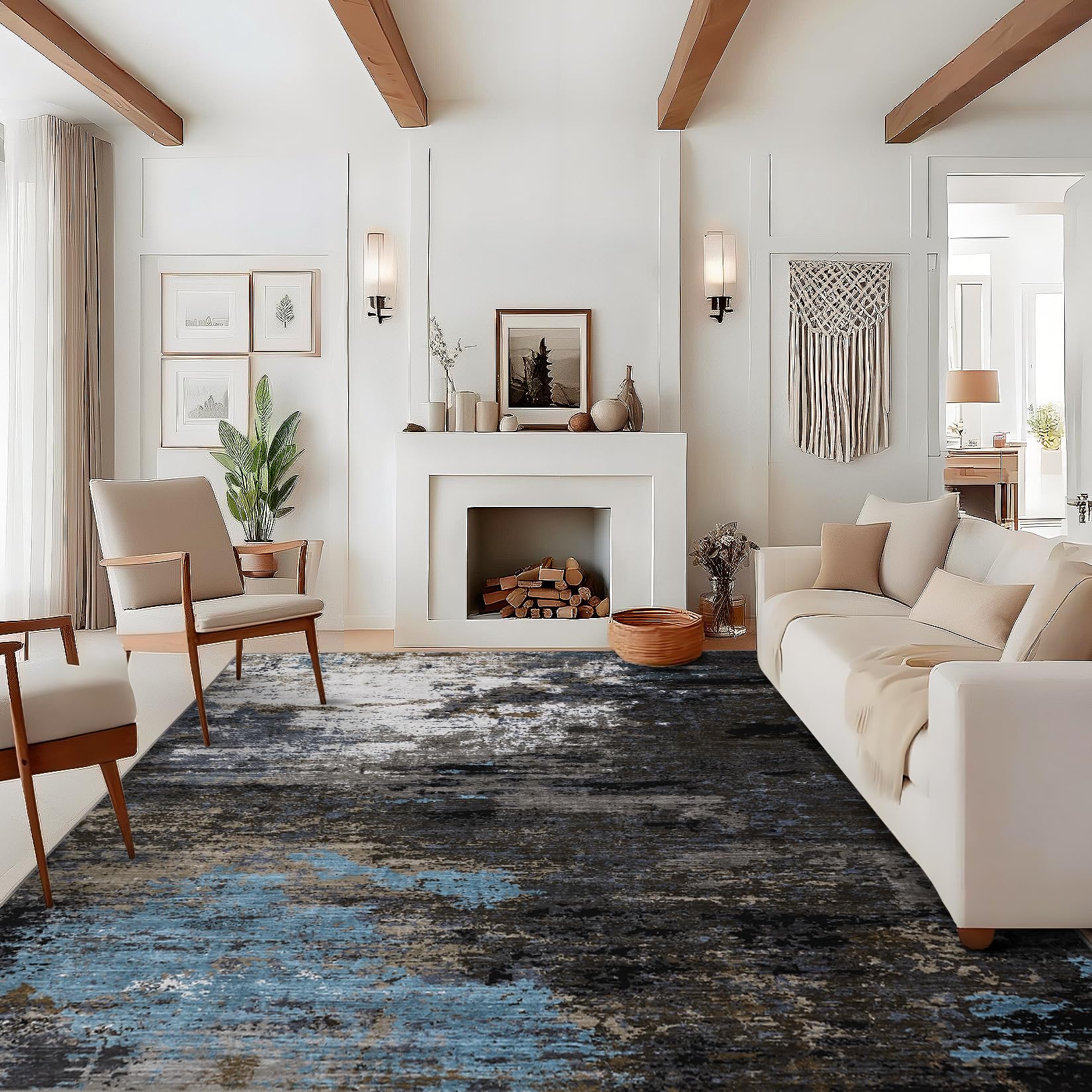 GarveeHome Colorful Rug 9x12 Large Neutral Dining Room Rug with Non-Slip Backing, Stain-Resistant Modern Accent Carpet, Low Pile Floor Cover for