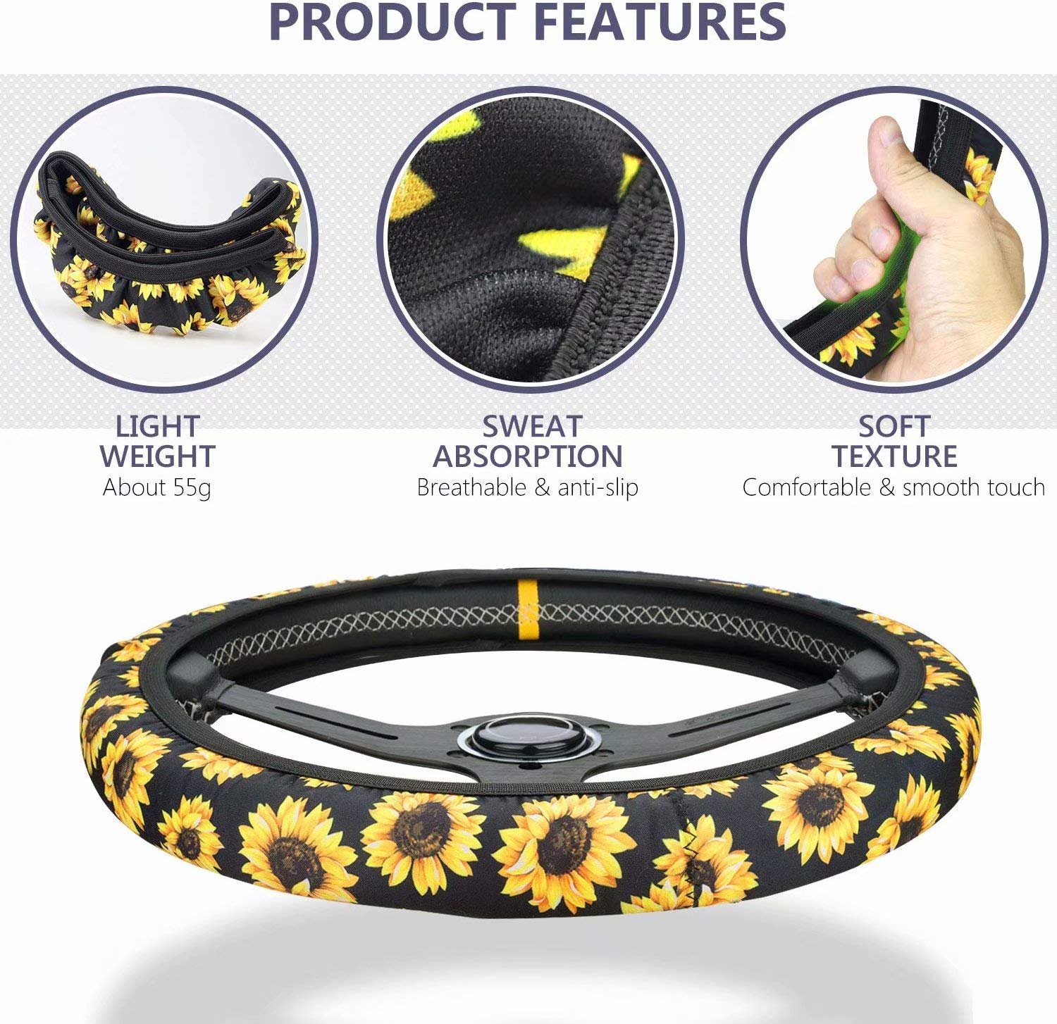 Set Coprisedili Auto Belidome - 7 Pezzi, Con Coprivolante E Imbottiture Cinture, Design Moderno - Foto 4