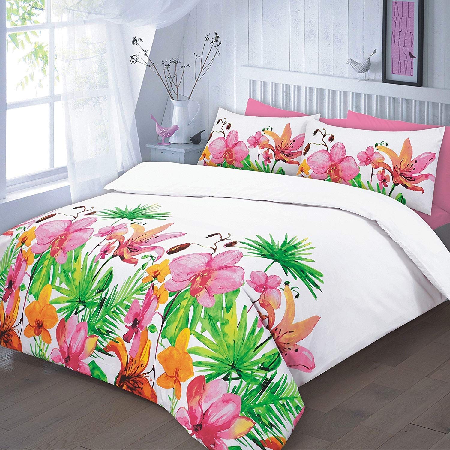 EGYPTO Pollycotton Printed Floral Design King Duvet Cover Set with Matching Pillowcases Bedding (Lily Lilac)