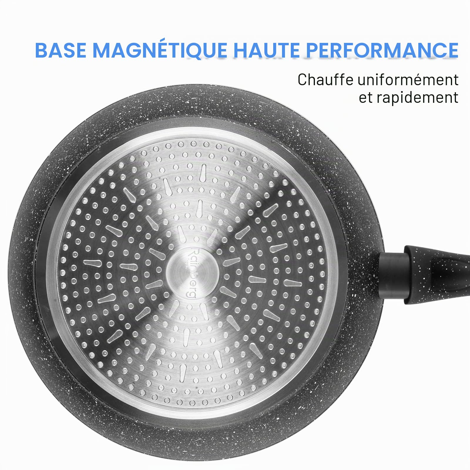 Rainberg Poêle profonde avec couvercle, poêle à frire en granit antiadhésive avec couvercle, compatible avec l'induction (noir, 28 cm)
