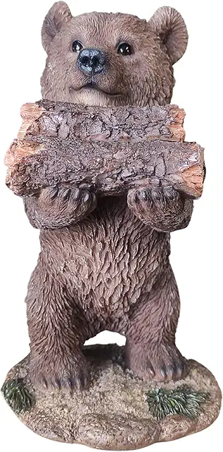 Durable Resin Standing Bear Collecting Logs Beer Beeldjes - 20cm