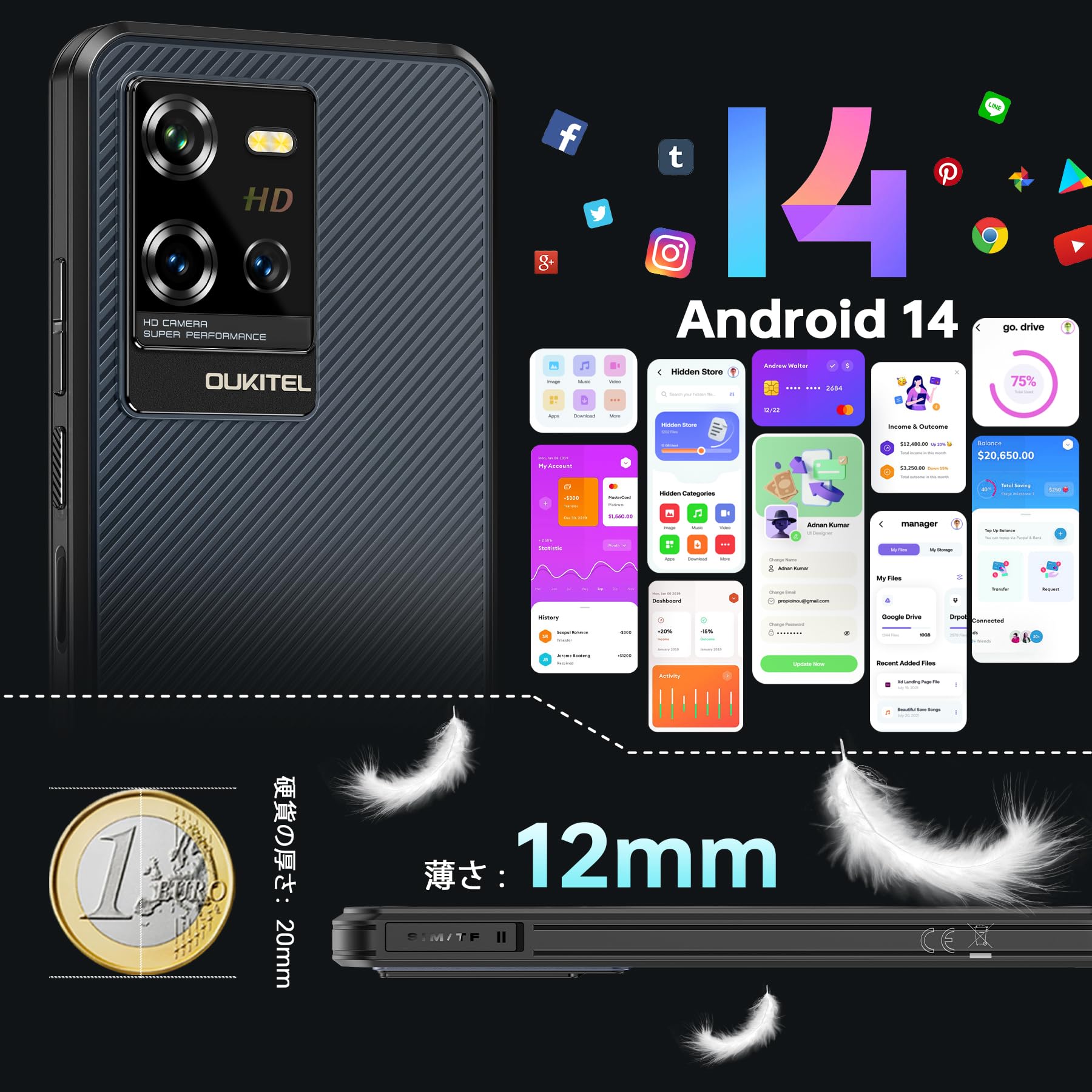 Amazon | 「5G」OUKITEL WP50 SIMフリー スマホ 本体 16GB RAM+256GB 