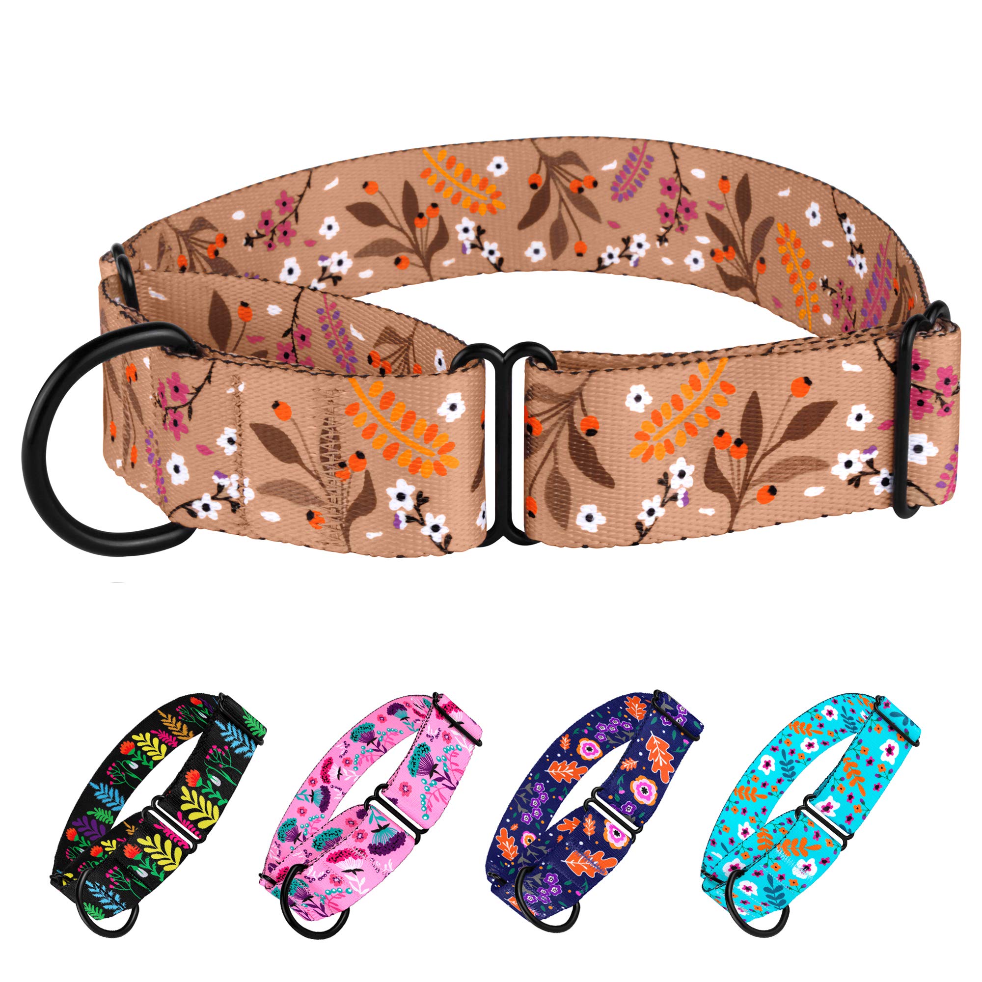 CollarDirect Martingale Collars for Dogs Heavy Duty Floral Pattern Female Safety Nylon Training Wide Collar Flower Design Large Medium (XL, Neck Size