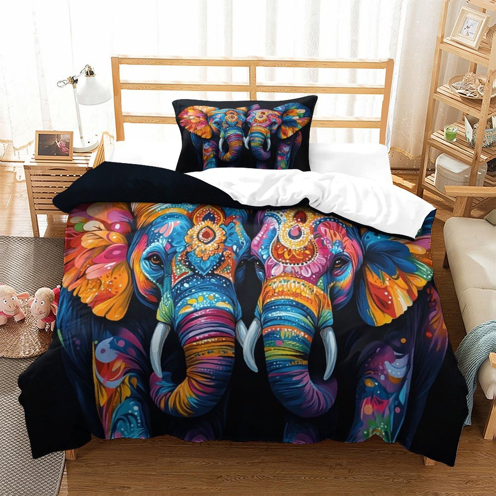 Lililaobiao Boys Mandala Elephant-1 Mandala Elephant Lovingly Comforter Cover Hidden Zipper Duvet Cover Set With Pillowcases Bed Linen Set Soft Microfiber Indian Style Quilt Cover Set For Kids & Adults Single（135X200cm）