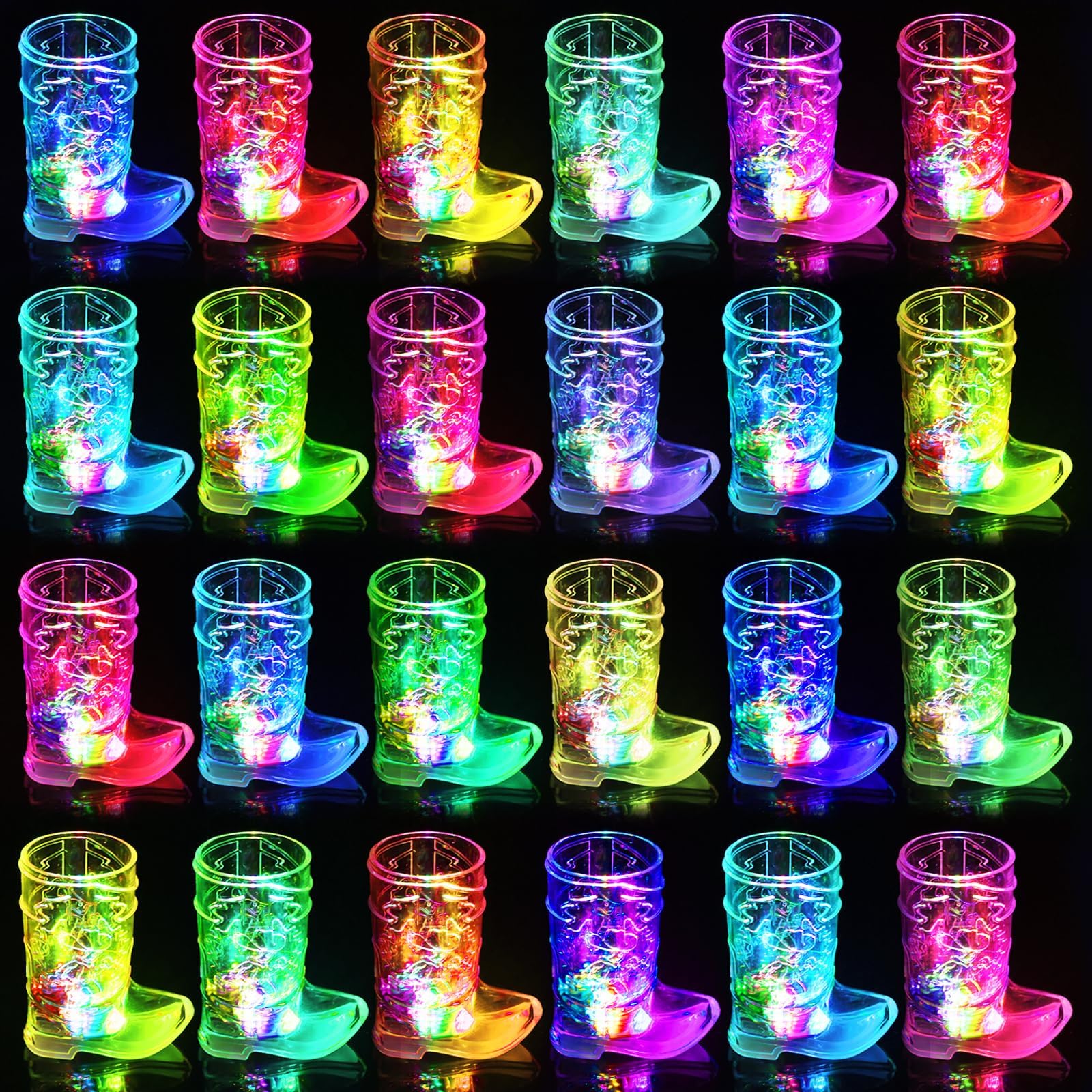 24 Pack Cowboy Boot Shot Glass Light Up Plastic Shot Glasses 1.5 oz Flashing Shot Cups with Detachable Soles, Party Decorations Bachelorette Party Favors Cowgirl Decorations for Birthday Wedding etc
