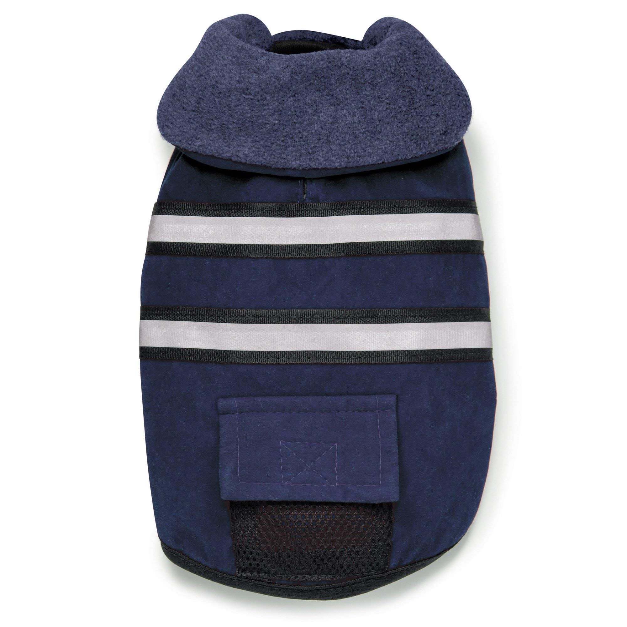 Casual Canine Fleece-Lined Reflective Dog Jacket for Safety, Blue, Small