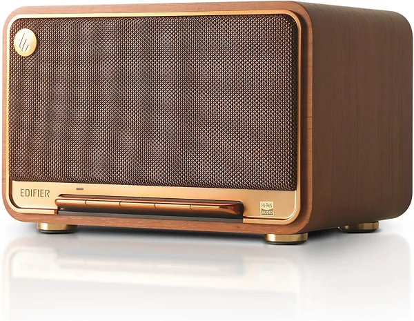 Edifier D32 Tabletop Wireless Speaker, Hi-Res Audio, LDAC, ALAC, 60W (RMS), 2.1 Acoustic Architecture, 11h Playtime, APP Control, Bluetooth 5.3, AirPlay2, USB-C and AUX Inputs, Brown