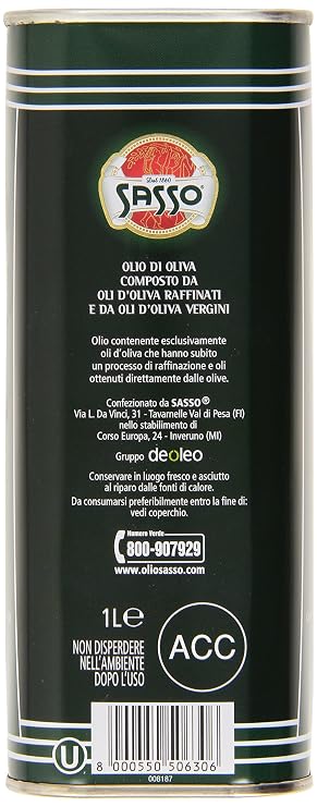 Sasso : Olio Di Oliva Olive Oil 1 Liter (33.8 Fl.oz.) [ Italian Import ] Y