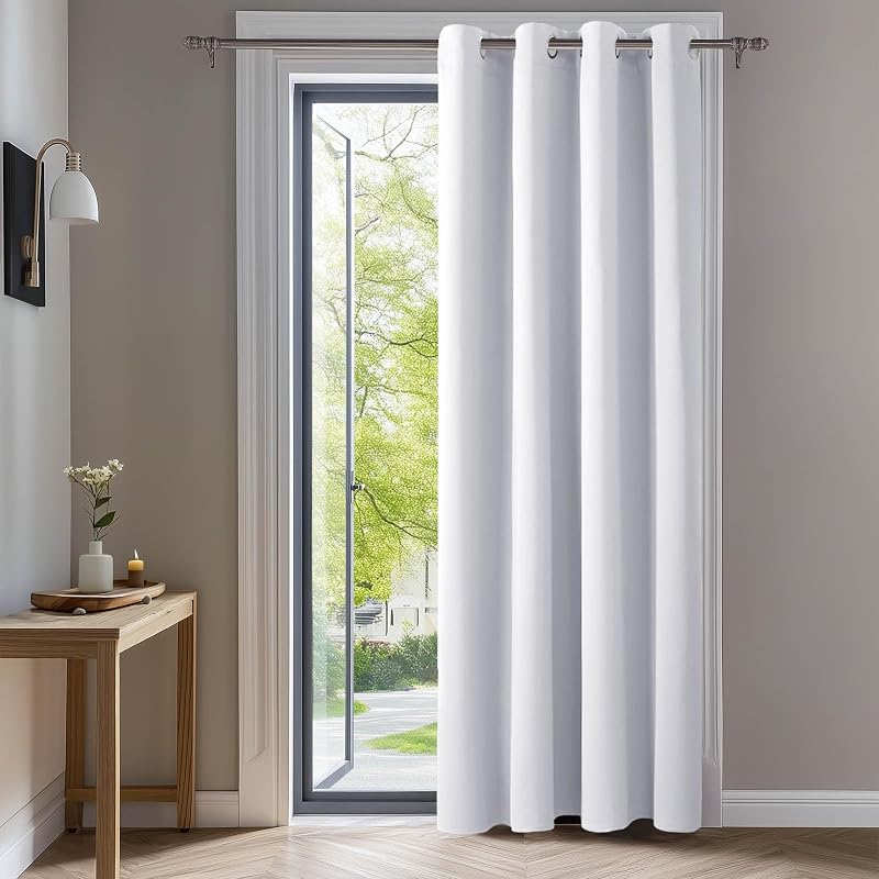 Deconovo Sötétítő Függöny Fülekkel - Hőszigetelő, Hangszigetelő Vastag Függöny Hálószobába, 245x140 cm, Szürke-Fehér