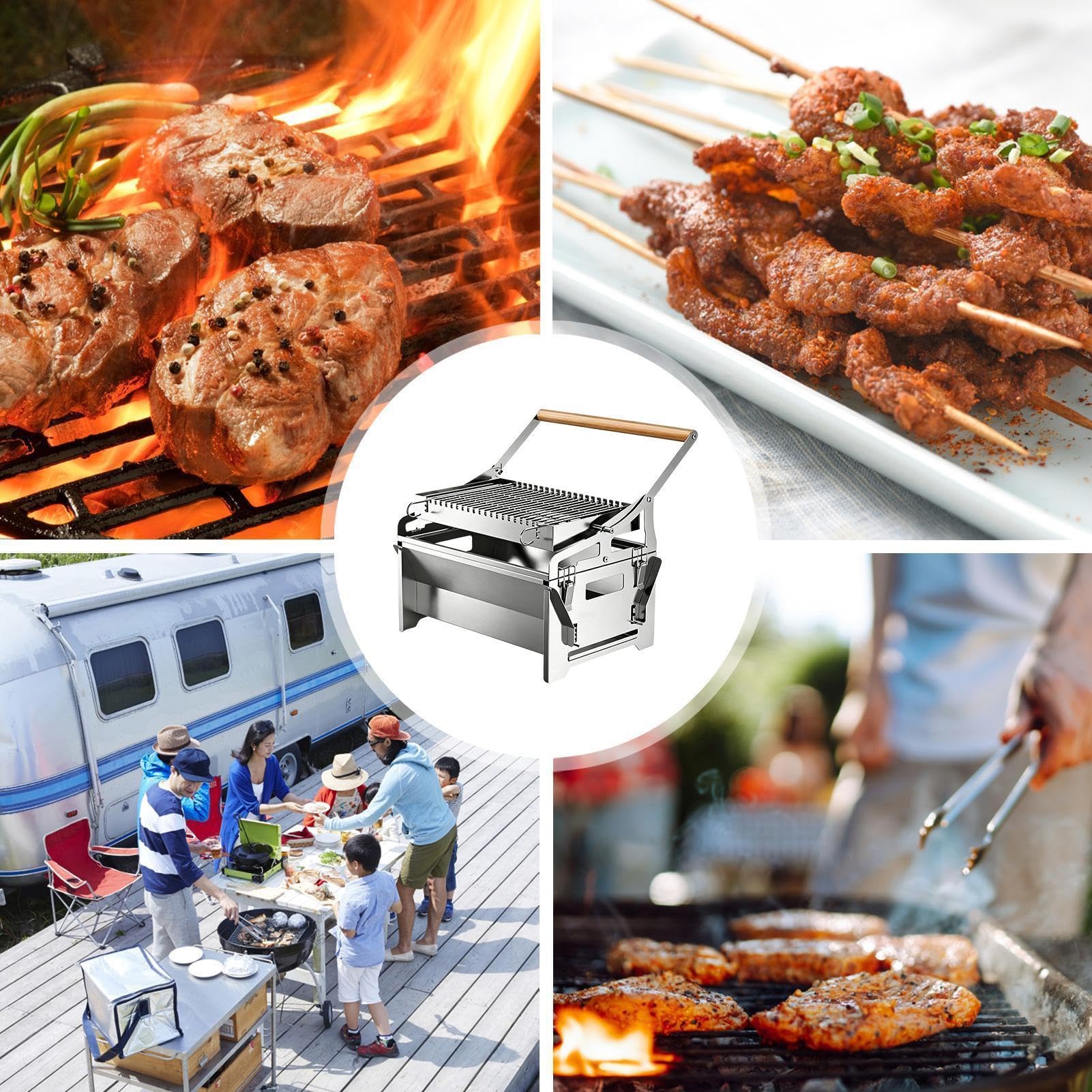 Barbecue Rotante Rotazione A 360 Gradi Strumento Per Grigliare In Acciaio | Fornello barbecue con griglia Per campeggio picnic giardino BBQ cortile spiaggia feste e grigliate