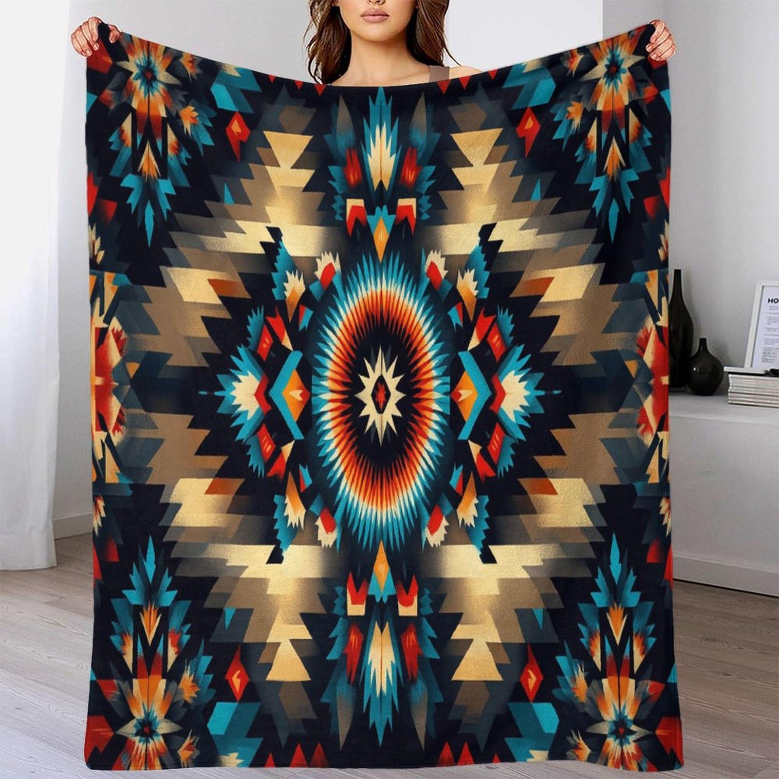 Indígenas Americanos Manta Suave Y Cómoda Impresa En 3D Patrones Étnicos Colcha Patchwork Adolescente Y Adultos Estampada Adecuada para Cama Y Sofá 70x80inch(180x200cm)