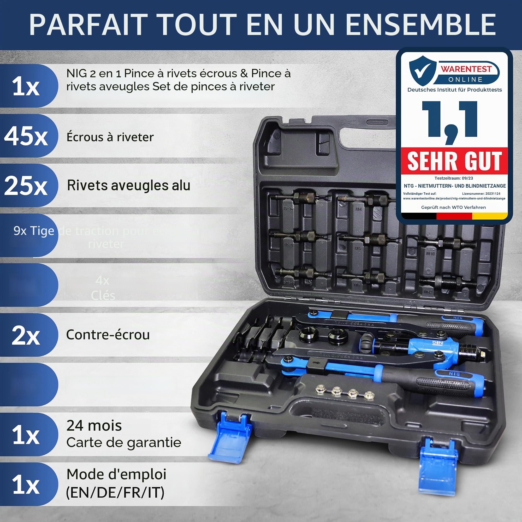 NTG Combi 2 en 1 Pince à riveter et pince à riveter | Outil à riveter pour rivets aveugles et écrous à riveter | Pour rivets aveugles et écrous à riveter, WZK.4088
