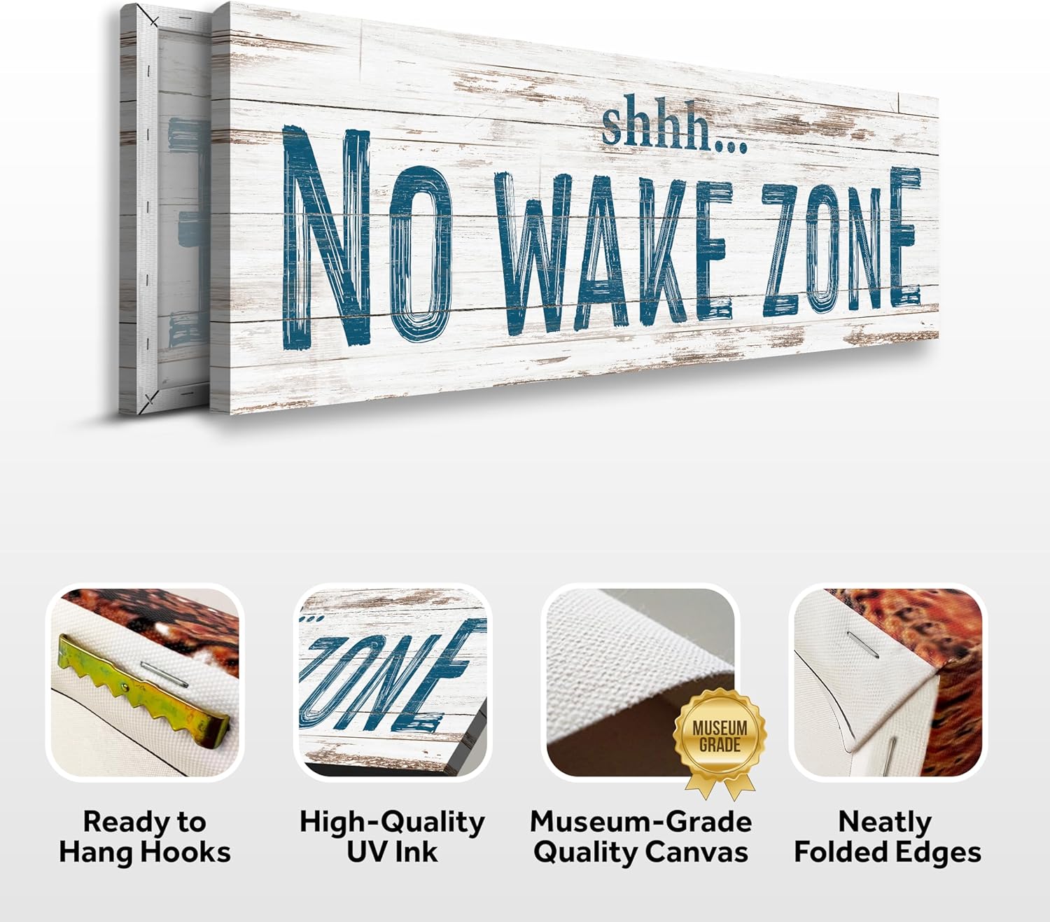 TAILORED CANVASES - No Wake Zone Sign, Charming Wall Decor for lakehouse and house, 'Shh No Wake Zone' Sign, Rustic Above Bed Decor, Lake House, Ideal Gift for Any Space 8x24.
