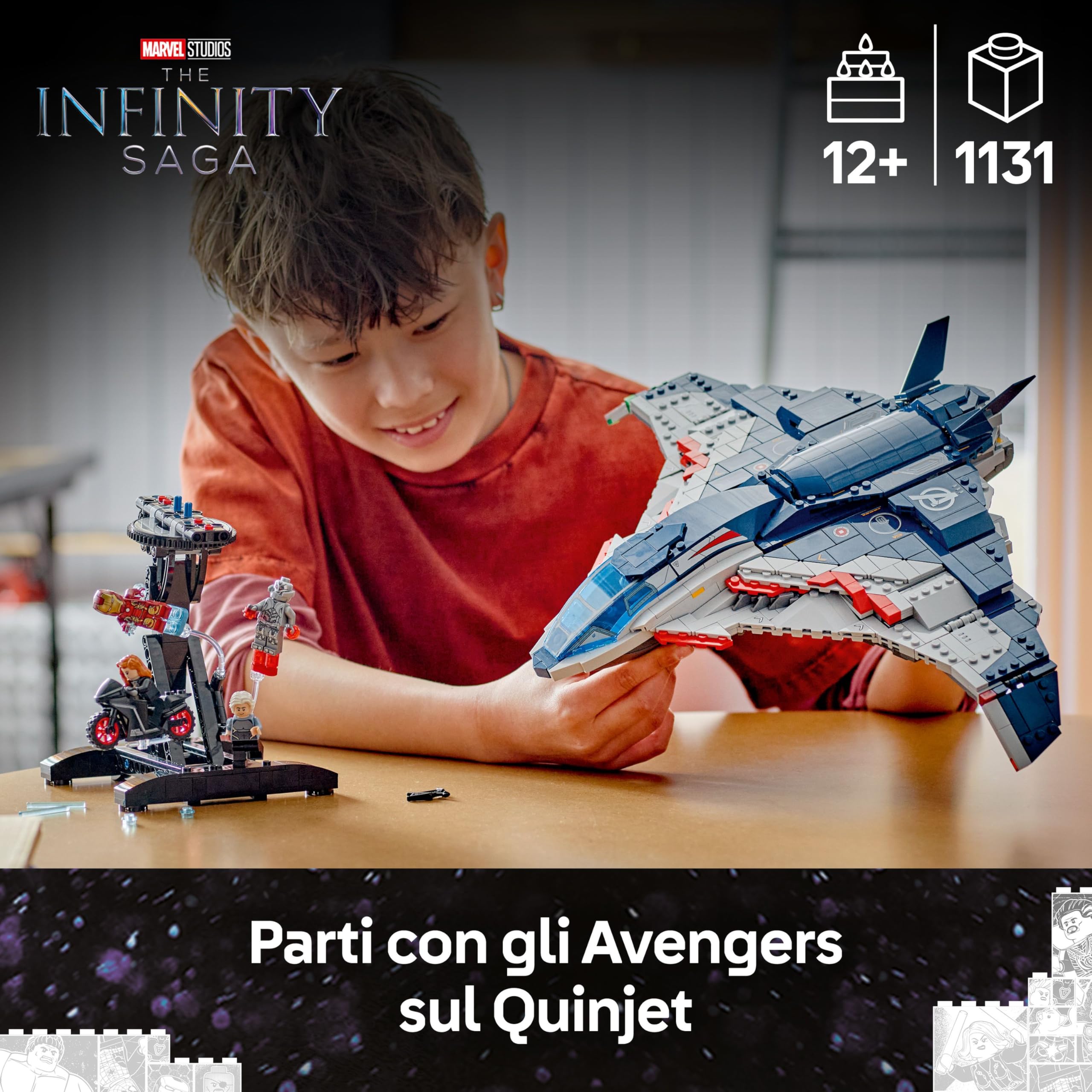 LEGO | Marvel Quinjet Avengers: Age of Ultron - Aereo Giocattolo dei Supereroi con Moto e 5 Minifigure tra cui Iron Man, Black Widow e Ultron - Regalo per Bambini da 12 Anni in su e Fan Adulti - 76325