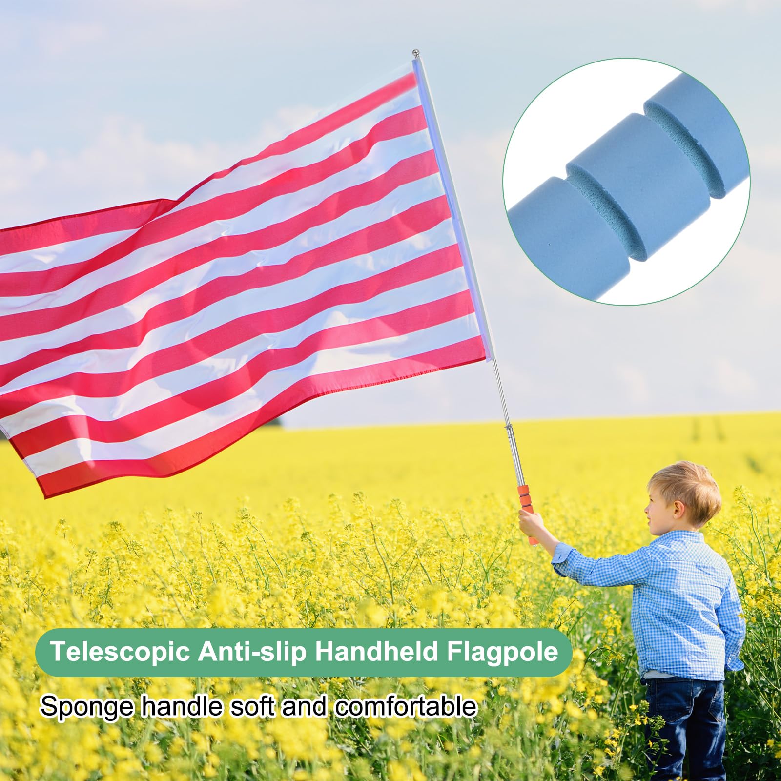M METERXITY 6.56Ft/2M Telescopic Handheld Flagpoles - Image 2