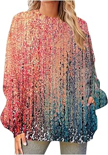 NVshiyif Casual Cozy Birthday Long Sleeve Sweatshrit Ladies Oversize Festival Prin Peplum Crew Neck Baggy Blouse Ladies