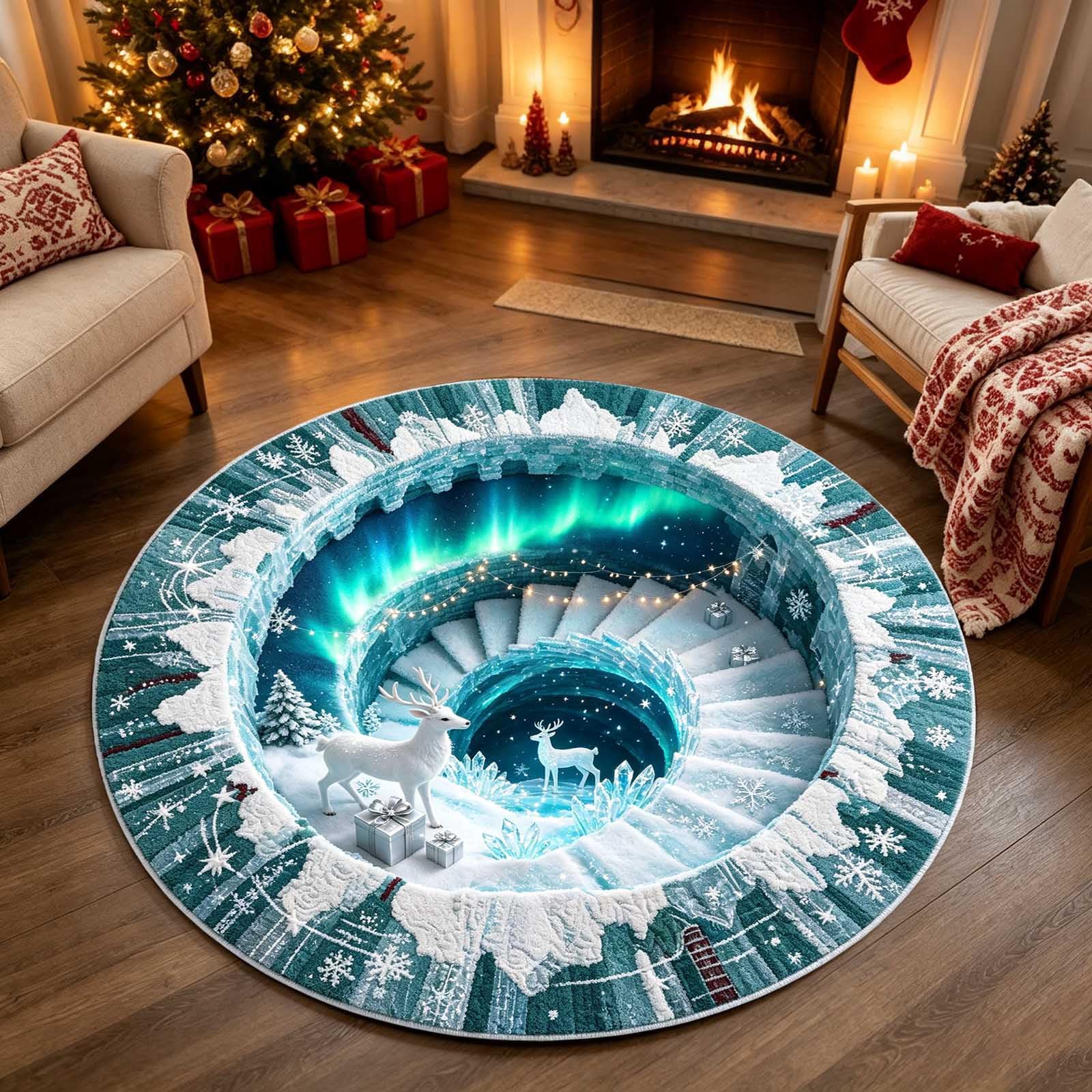 3D Christmas Rug, Rugs For Living Room Optical Illusion, Christmas Door Mat, Round Outdoor Rug, Santa Claus Decorative Rugs Welcome Floor Mat For Living Room Home Gifts — image 1