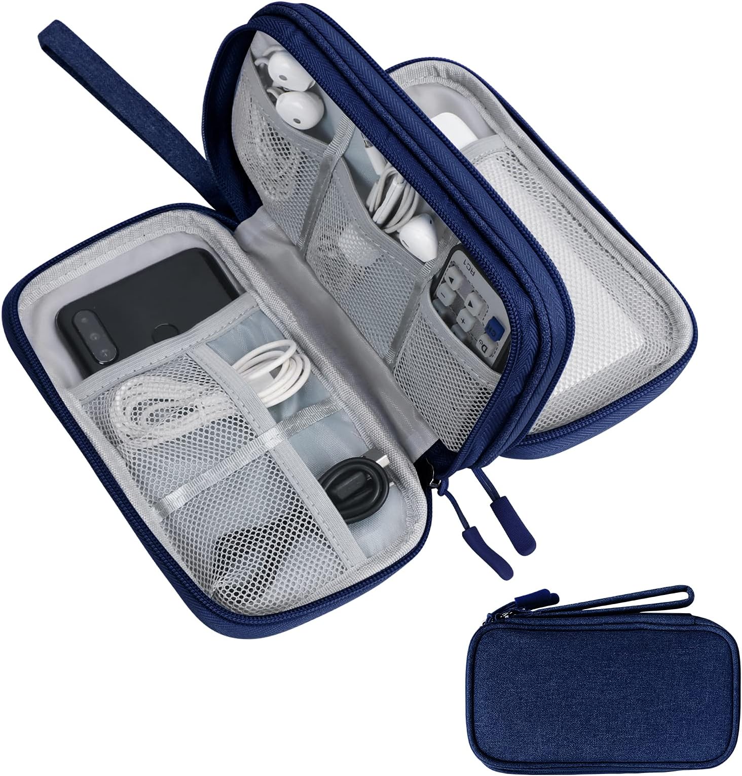 Travel Cable Organiser Bag,Double Layer Tech Pouch for Charger,Lightweight Carry Case Travel Essentials Gadget Bags for Business Trip,Office & Daily Use,Accessories Storage Cable Bag-Blue