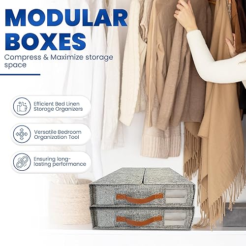 Miniatura 7 de KB Vibes Juego de 2 organizadores de ropa de cama plegable con cremallera, se adapta a sábanas de cama individual, matrimonial, Queen, King (gris