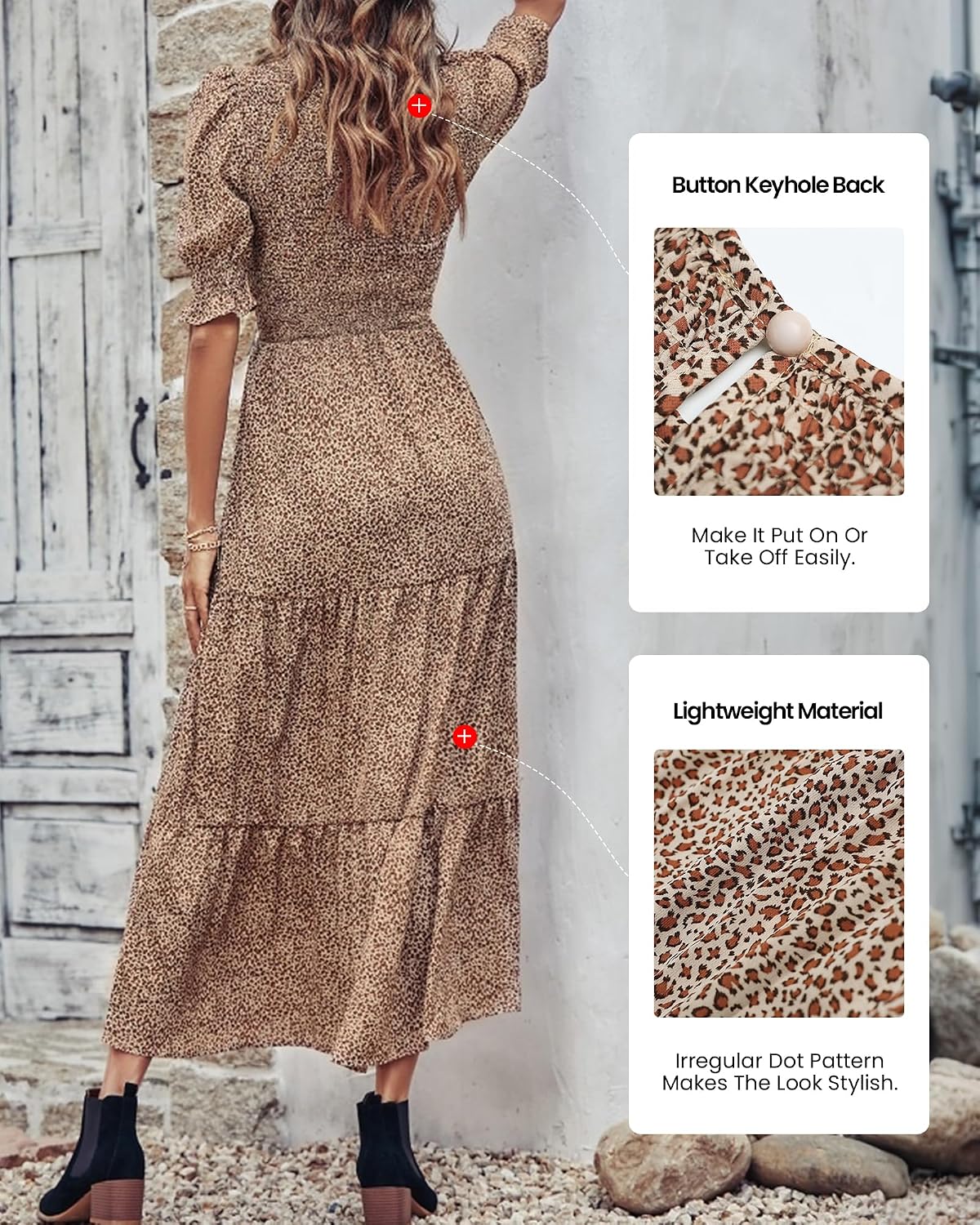 BTFBM Women's Casual Summer Floral Maxi Dress with Smocked Waist & Ruffle Sleeves — view 4