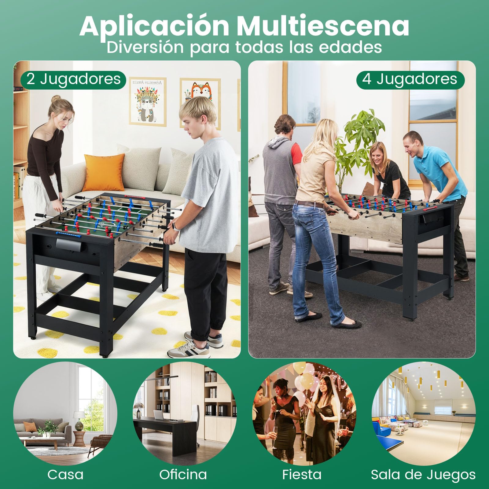 COSTWAY 2 en 1 Mesa Multijuego Giratoria, Mesa de Futbolín y Billar con Patas, 2 Bolas, Tacos, Triángulo, Cepillo y Tizas, Juego de Interior para Adolescentes y Adultos, 122 x 60,5 x 81,5 cm