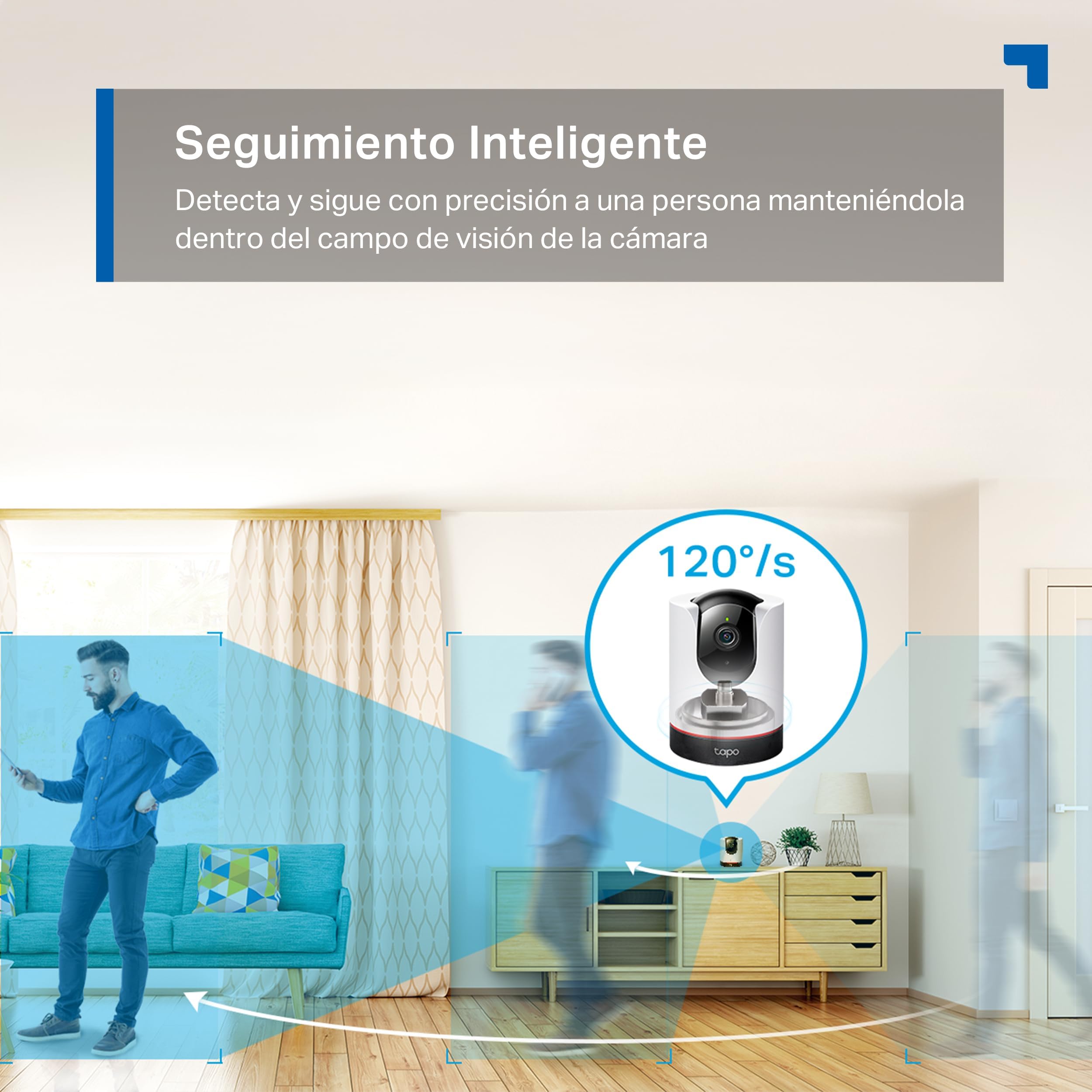 Tapo C225 - Cámara de Vigilancia WiFi Interior 360º, 2K QHD, Detección IA | Detección Movimiento, Personas, Mascotas, Llanto de Bebé y más. Visión Nocturna. Alarma Luz y Sonido. Admite MicroSD.