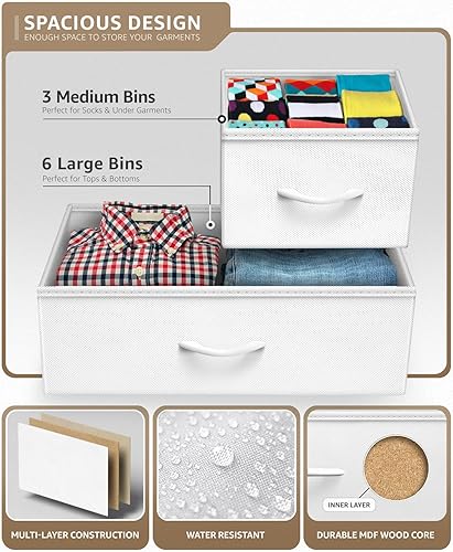 Miniatura 4 de Sorbus Cómoda de dormitorio con 9 cajones, organizador de armario con marco de acero, parte superior de madera y cajones de tela fáciles de tirar