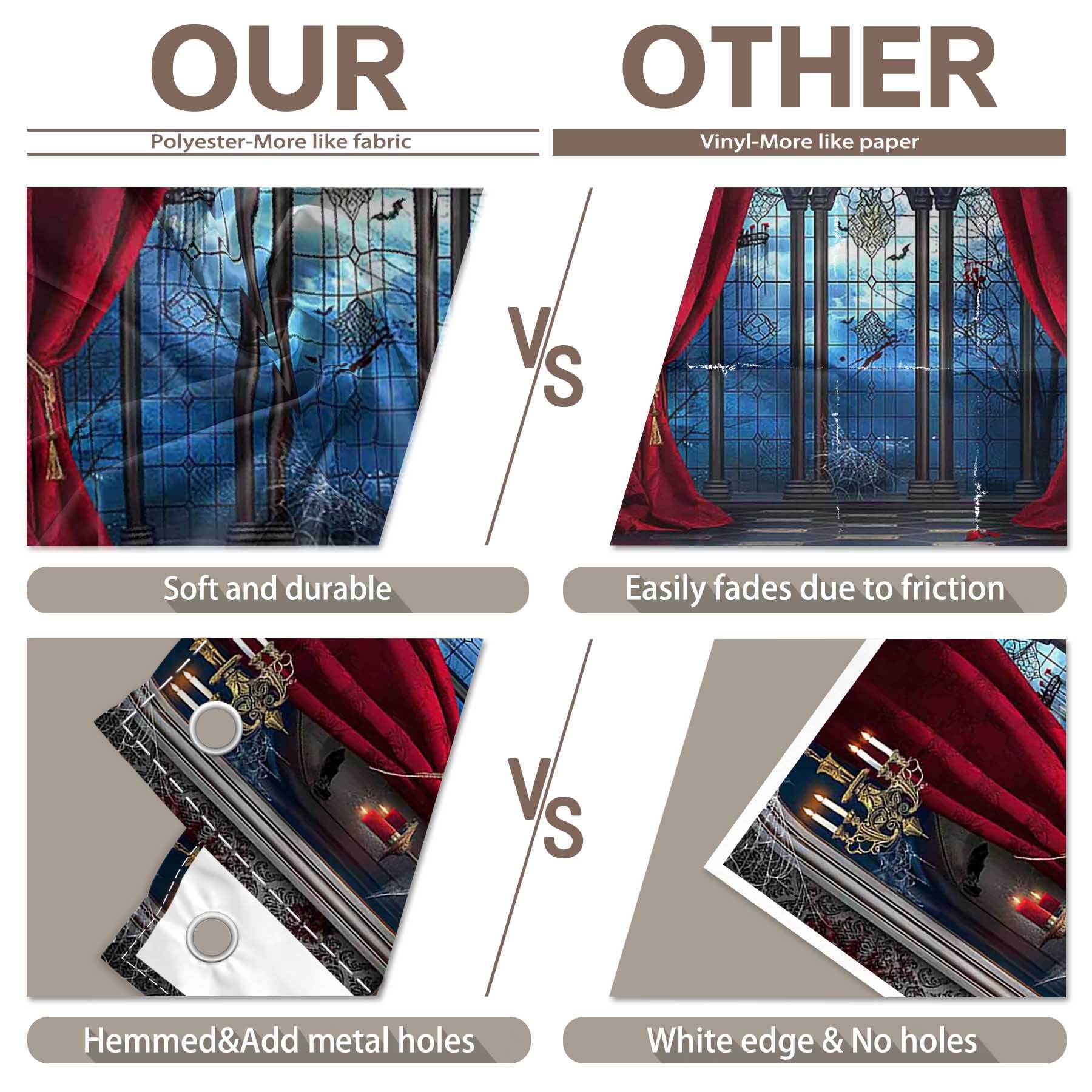 YCUCUEI 7x5ft Fabric Halloween Vampire Medieval Castle Backdrop Gothic Window Red Curtain Bats Photography Background Haunted House Party Decor Photo Props: 8'x6' blue